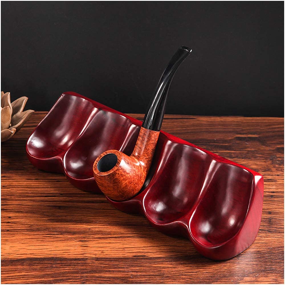 FMOGE Handmade Wooden Tobacco Pipe Stand - 5 Pipe Display Rack Holder for Smoking Accessories | Perfect for Pipe Collectors & Smoking Lounges