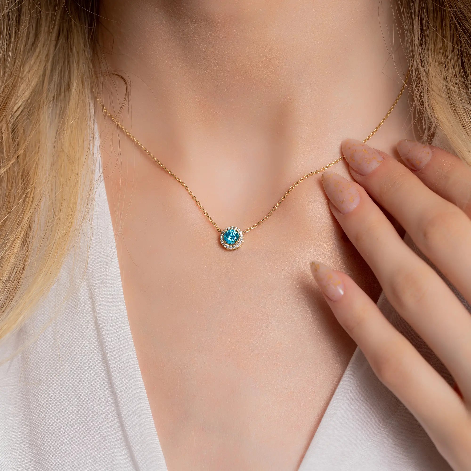14K Yellow Gold Chain Gemstone Necklace for Women - Elegant Layering Jewelry for Party, Wedding & Everyday Wear