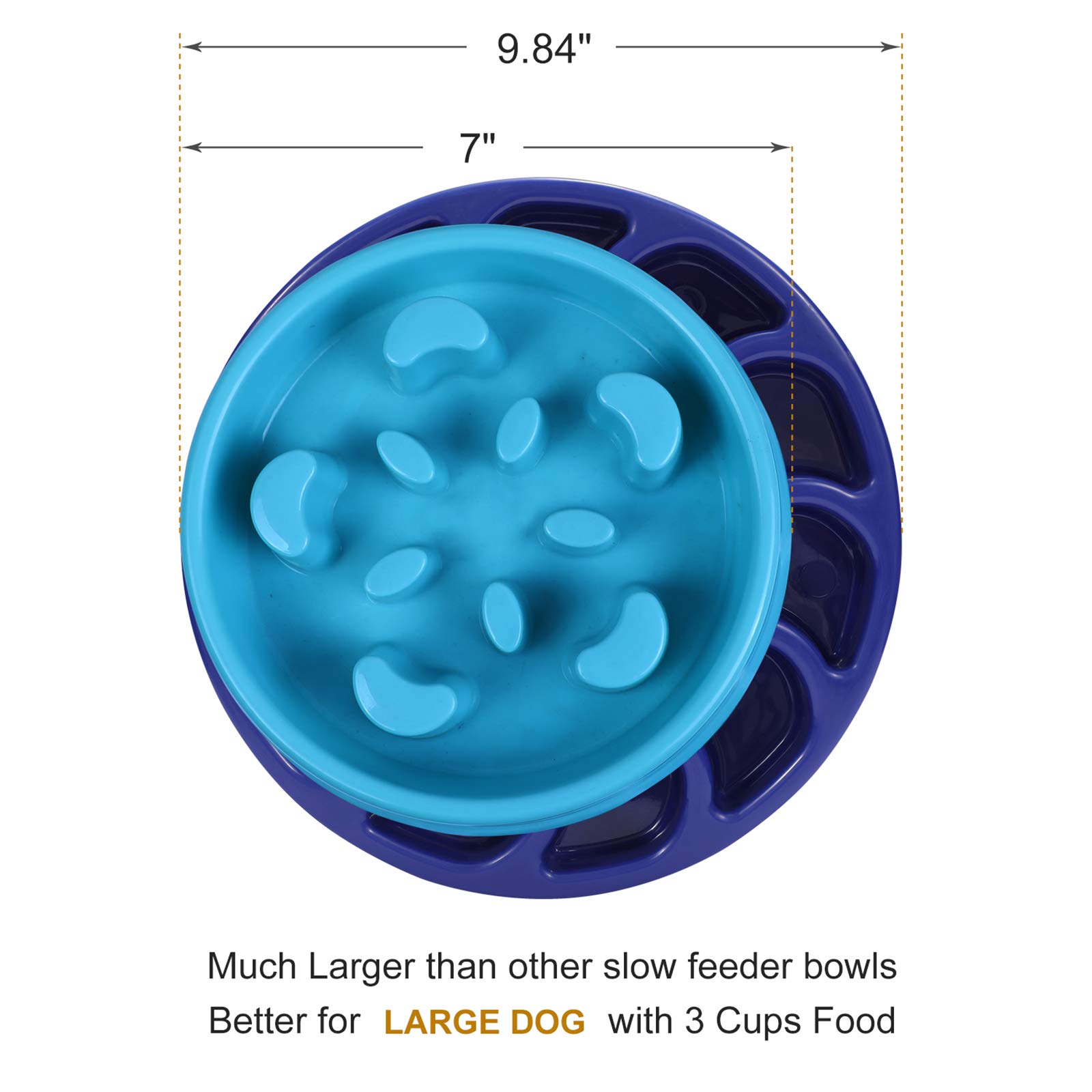 JASGOOD Slow Feeder Dog Bowl for Large Dogs - Anti-Gulping Pet Food Dish to Prevent Bloat & Improve Digestion - Slow Eating Bowl for Fast Eaters (Dark Blue) - Perfect for Mealtime Portion Control & Healthy Eating Habits
