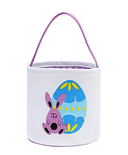 Easter Basket Bunny Bag for Kids - Easter Egg Hunt Tote with Candy Gifts & Toys - Purple Egg Design - Perfect for Easter Celebrations, Egg Hunts, and Party Favors
