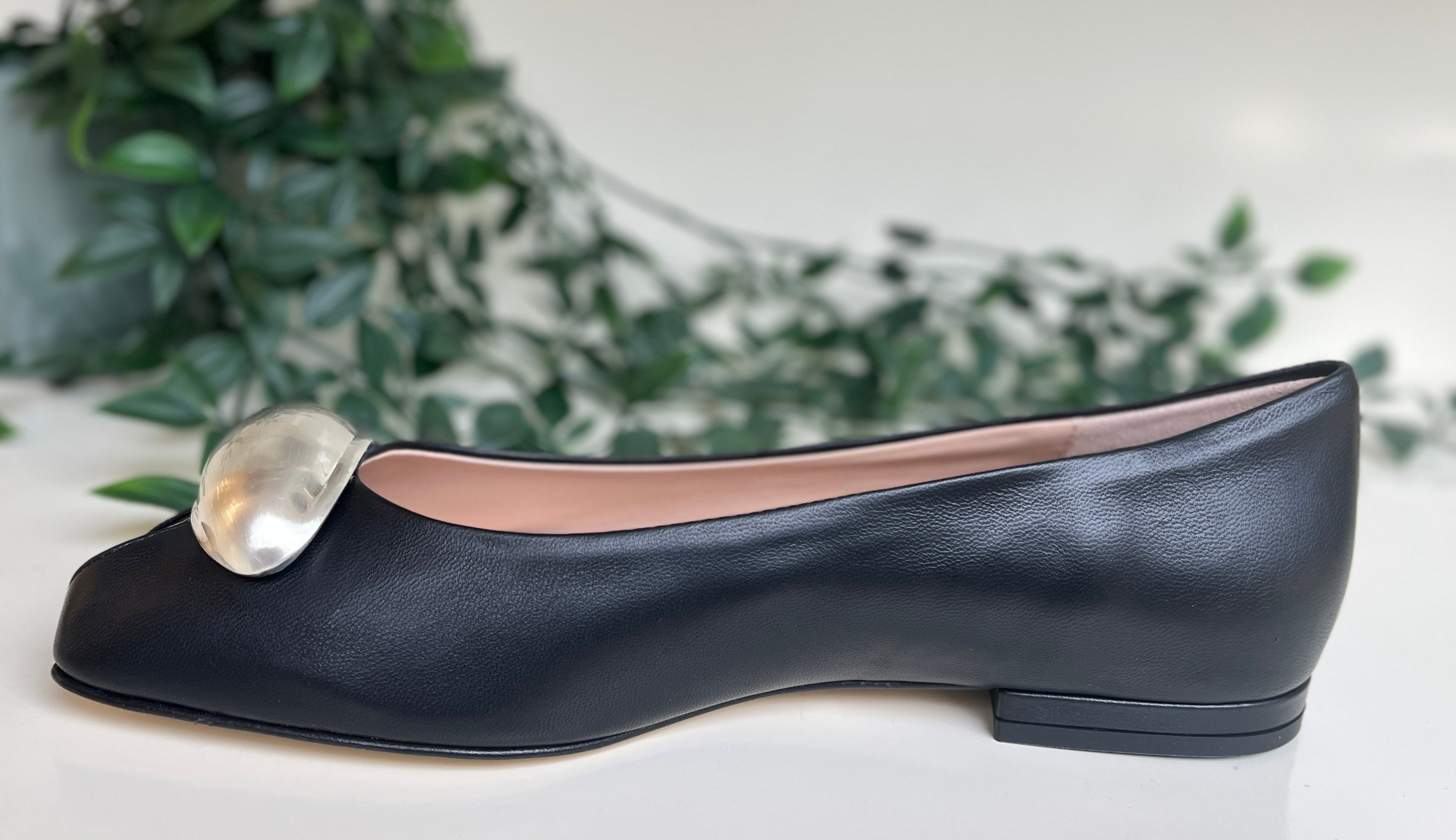 Fabucci Women's Black Leather Peep Toe Ballet Flats - Comfortable & Stylish Shoes for Work, Office, and Casual Outings