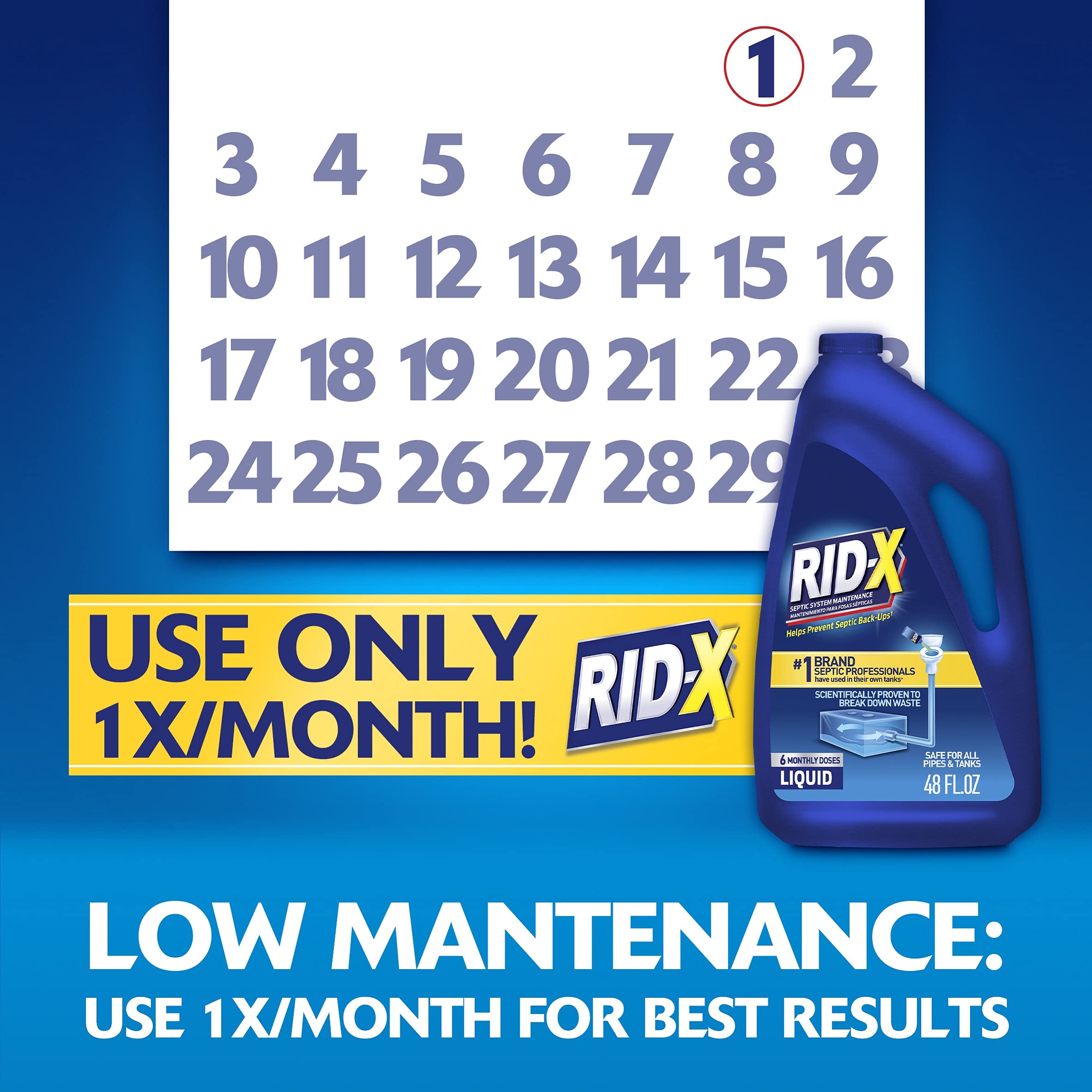 RID-X Professional Septic Tank Treatment - 6 Month Supply of Liquid (48 Fl Oz, Pack of 4) | Prevents Clogs & Maintains Healthy Septic System | Ideal for Homes, RVs & Vacation Properties