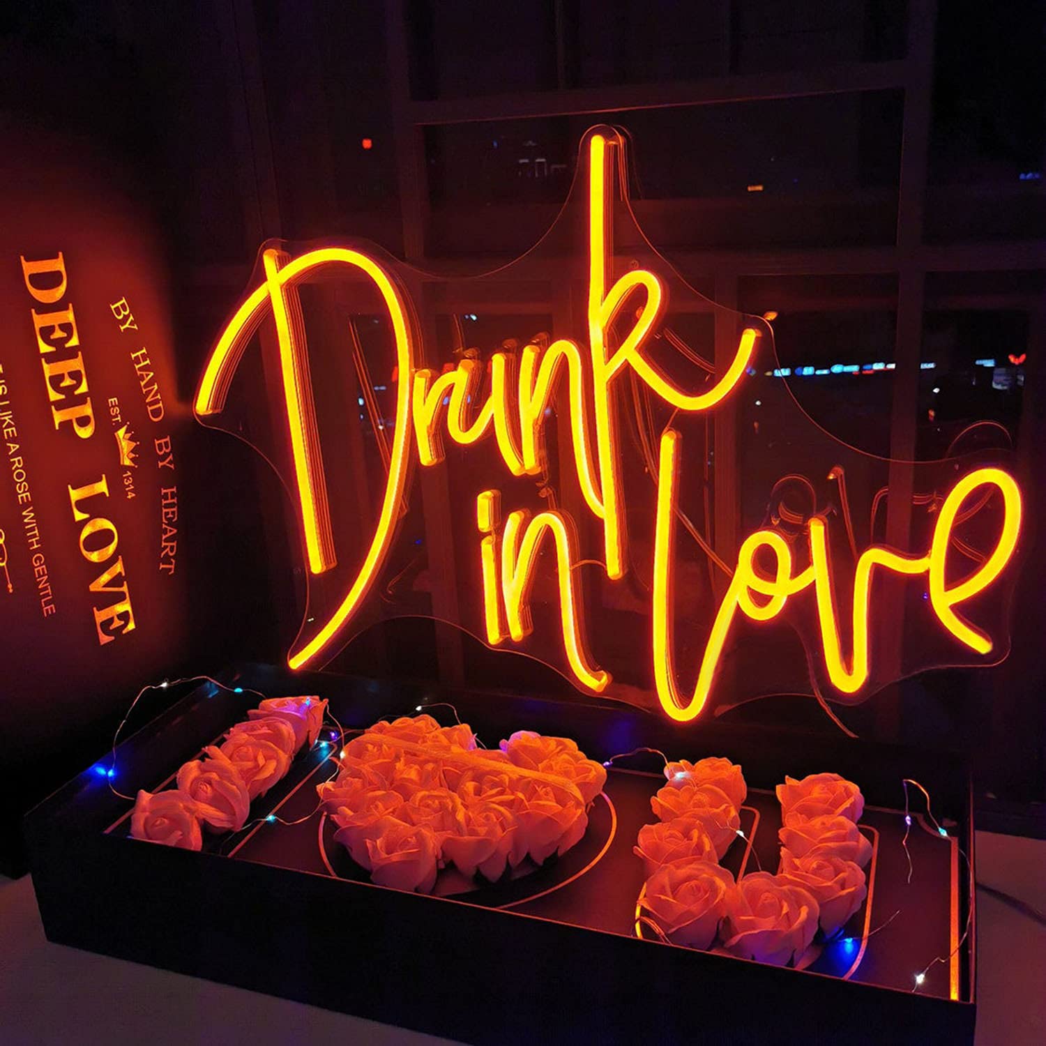 Custom Drunk in Love LED Neon Sign - Personalized Wall Decor for Weddings, Anniversaries & Parties | Durable Flex Neon Light for Home, Bar & Event Decorations | Perfect for Romantic Gifts & Celebration Backdrops