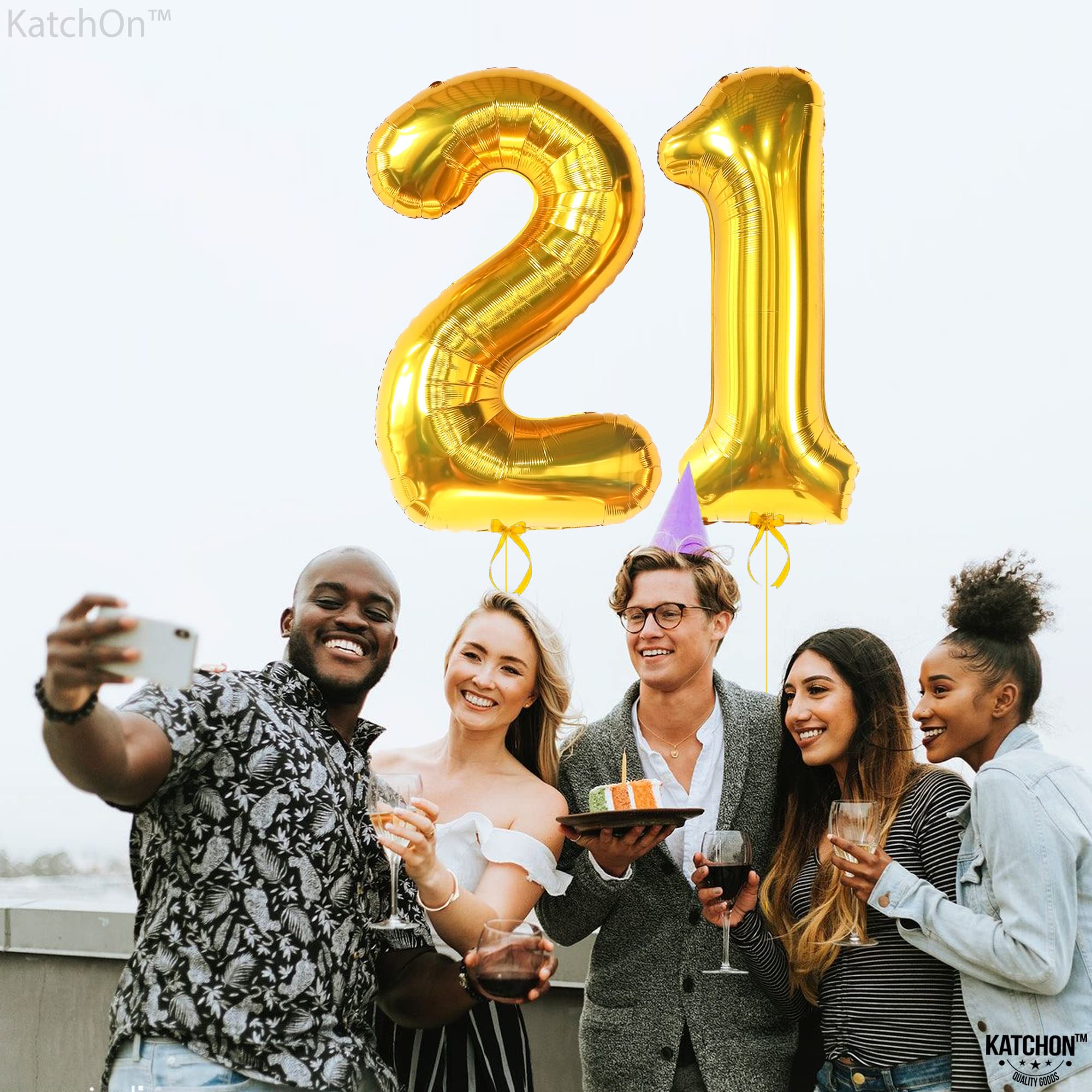 KatchOn Gold 21 Balloon Numbers - 40 Inch Large Foil Balloons for 21st Birthday Party Decorations | Elegant Gold Number Balloons for Women's Milestone Celebration | Perfect for Birthday Backdrops, Photo Booths & Anniversary Decor