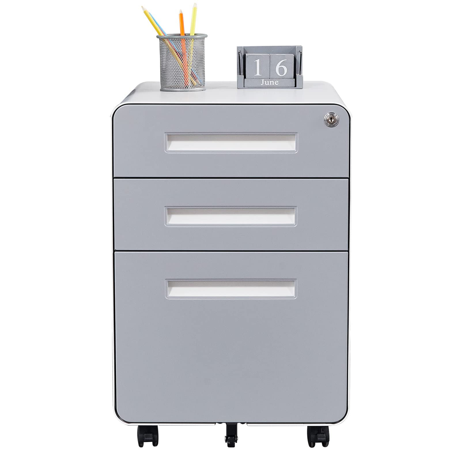 MIIIKO White File Cabinet - Modern Small Rolling Locking Metal Filing Cabinet for Home Office, Legal & Letter Size, Round Corner Design - Perfect for Organizing Documents in Small Spaces, Offices & Classrooms
