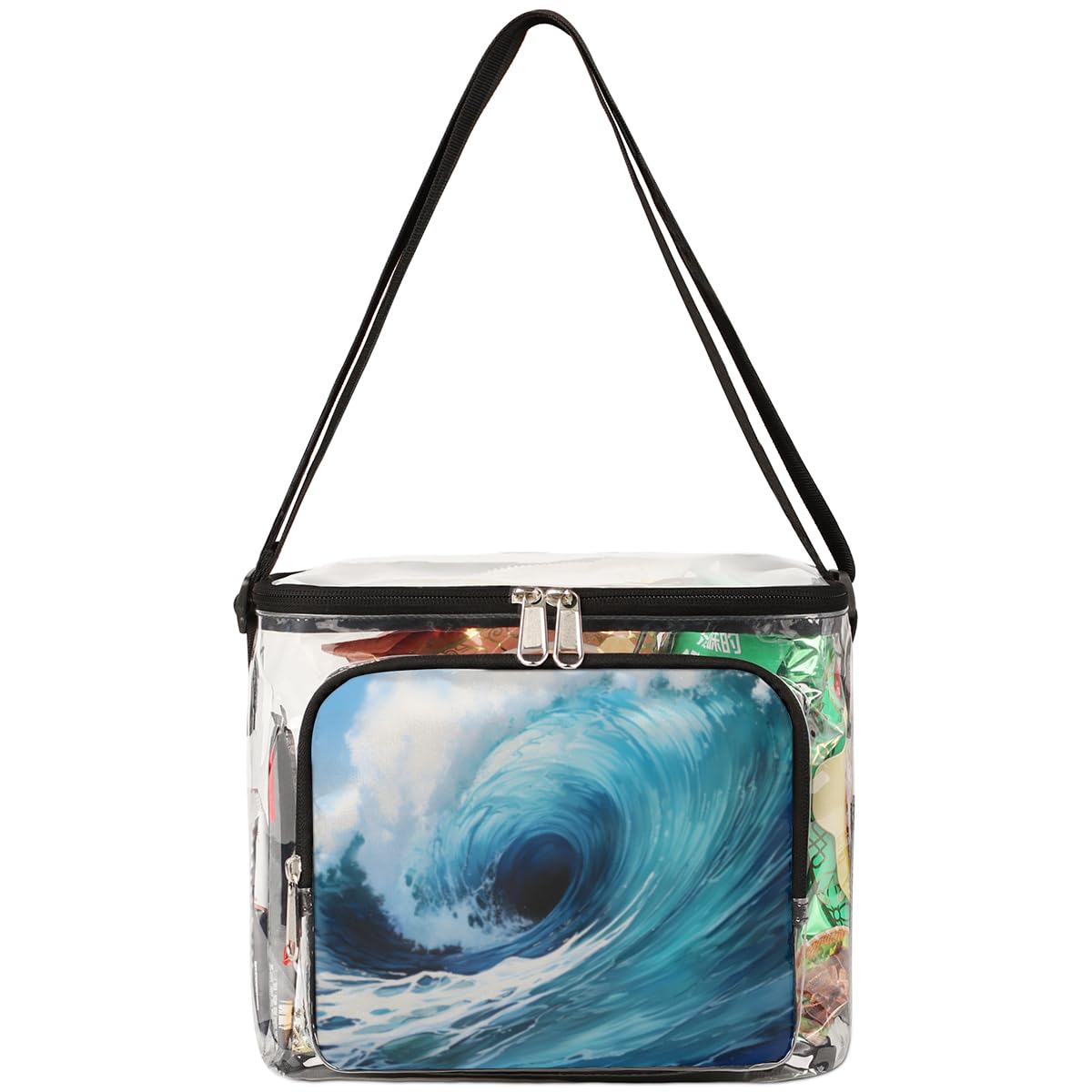 GzLeyigou Transparent Blue Wave Print Tote Bag with Handles - Waterproof Clear Shoulder Bag for Beach, Travel, Picnic, Concerts & Sports Events | Stadium Approved Crossbody Lunch Bag for Women & Men