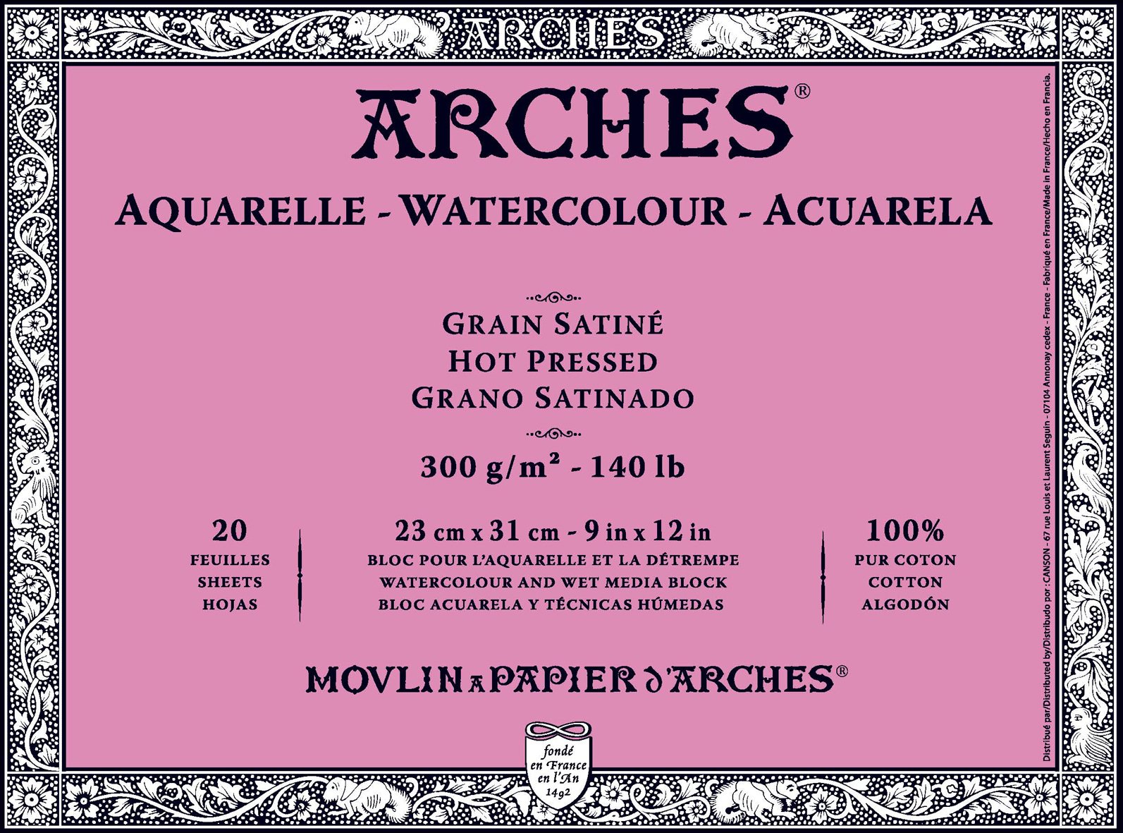 Premium Arches Watercolor Block 140lb Hot Press Paper - 9