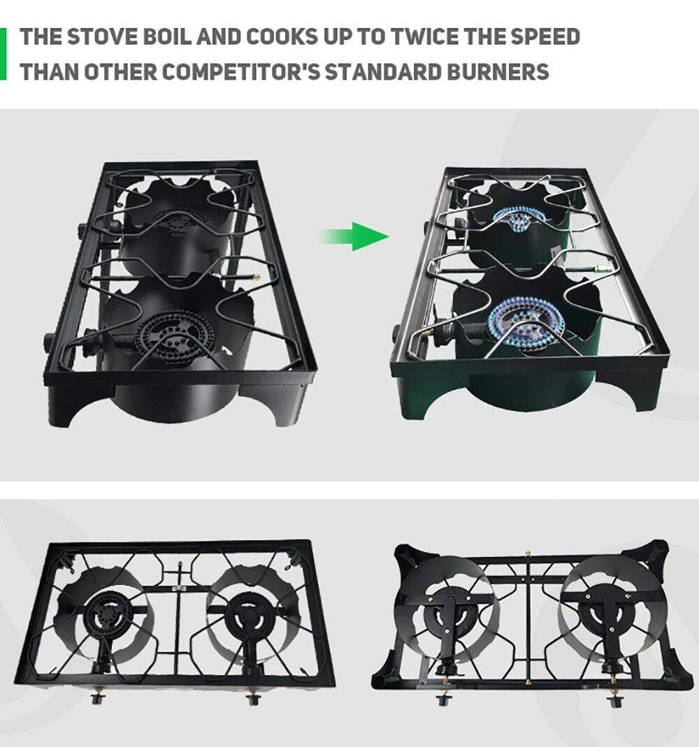 Heavy Duty Cast Iron Free Standing LP Propane Double Burner Outdoor Cooking Stove - Perfect for Camping, Backyard BBQs, and Tailgating Parties