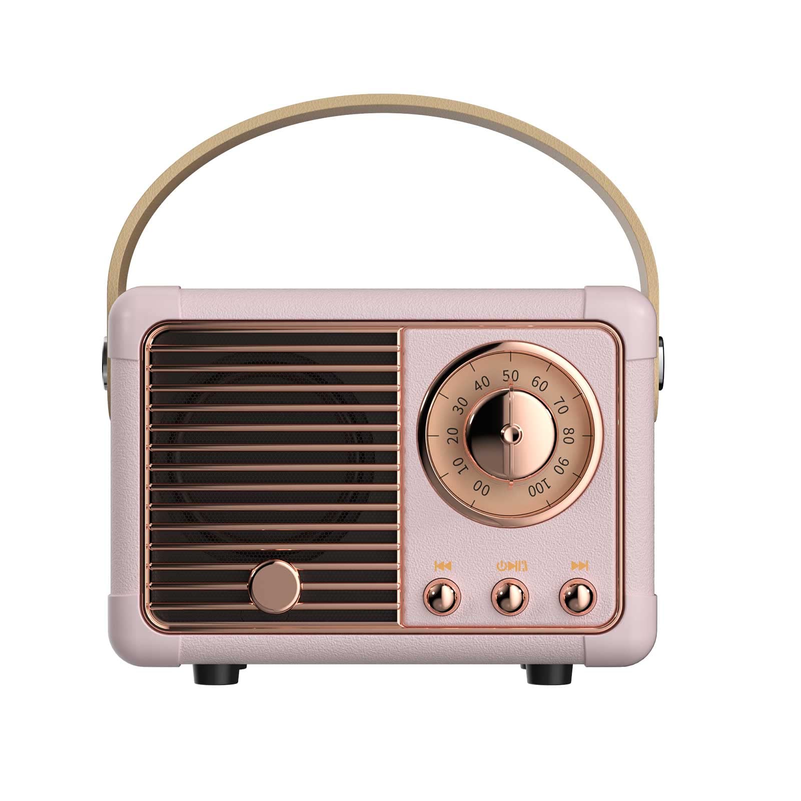 Dosmix Retro Bluetooth Speaker - Vintage Wireless Speaker with Old Fashion Style, Portable Mini Speaker for Kitchen, Desk, Bedroom, Office & Outdoor Use - Compatible with Android & iOS Devices (Pink)