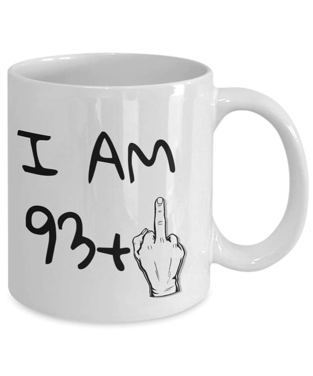 ZapBest 94th Birthday Coffee Mug - Funny 'I Am 93+1' Quote for Grandma & Grandpa - 11 Oz White Porcelain Gift Mug - Perfect for Birthday Celebrations & Daily Coffee Moments
