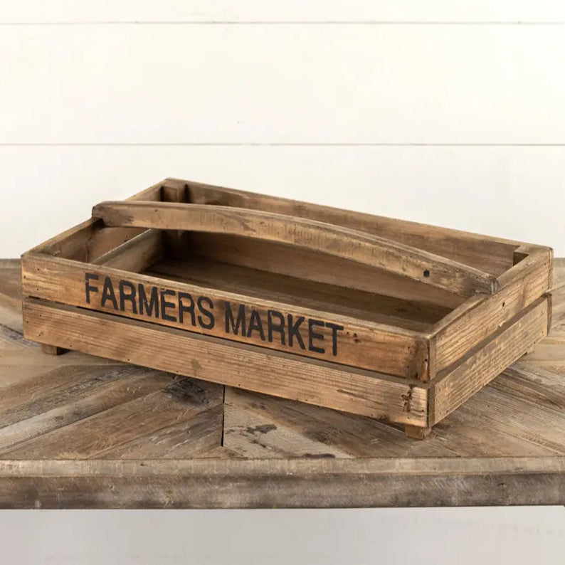 Farmers Market Wood Crate With Handle - Rustic Wooden Storage Basket for Fruits, Vegetables & Groceries - Perfect for Farmers Market, Kitchen & Home Decor
