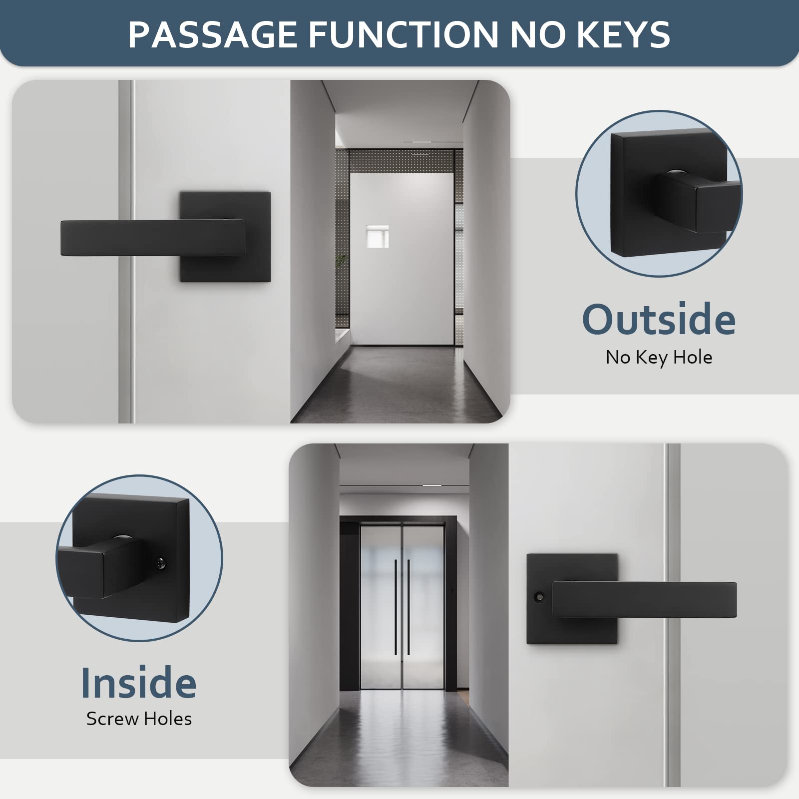 Matte Black Door Handles - Universal Keyless Leverset for Hallway Closets & Interior Doors (1PC) - Perfect for Home & Office Use