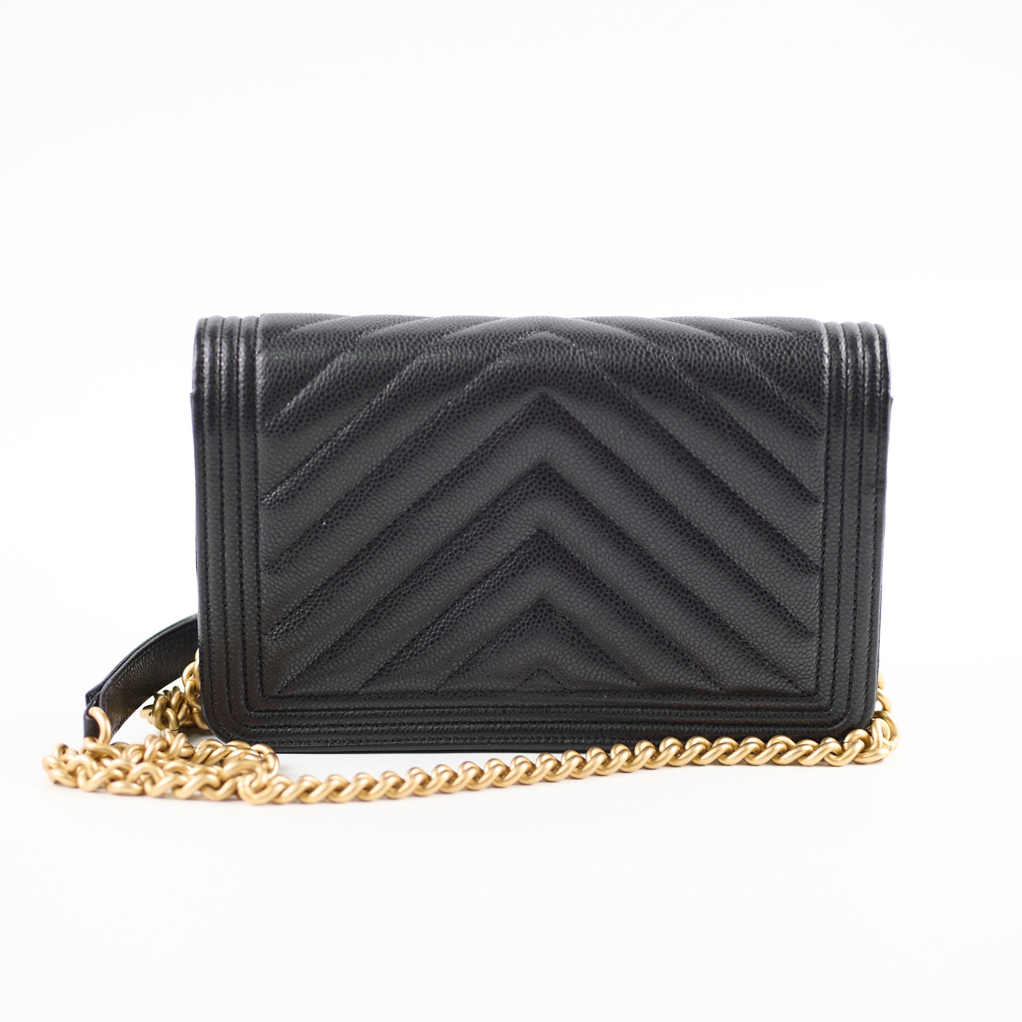 Chanel Boy Wallet On Chain WOC Chevron Caviar Black Microchipped - Luxury Crossbody Bag for Women, Perfect for Evening Out & Daily Use