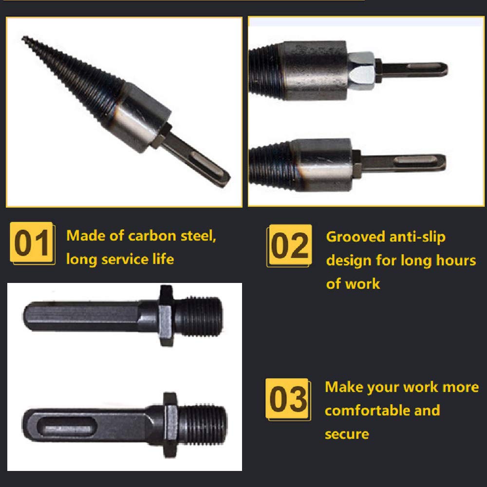 Heavy Duty Firewood Log Splitter Drill Bit - 32mm Round Handle Wood Splitting Cone for Hand Drill - Perfect for Camping, Firewood Preparation & DIY Woodworking Projects