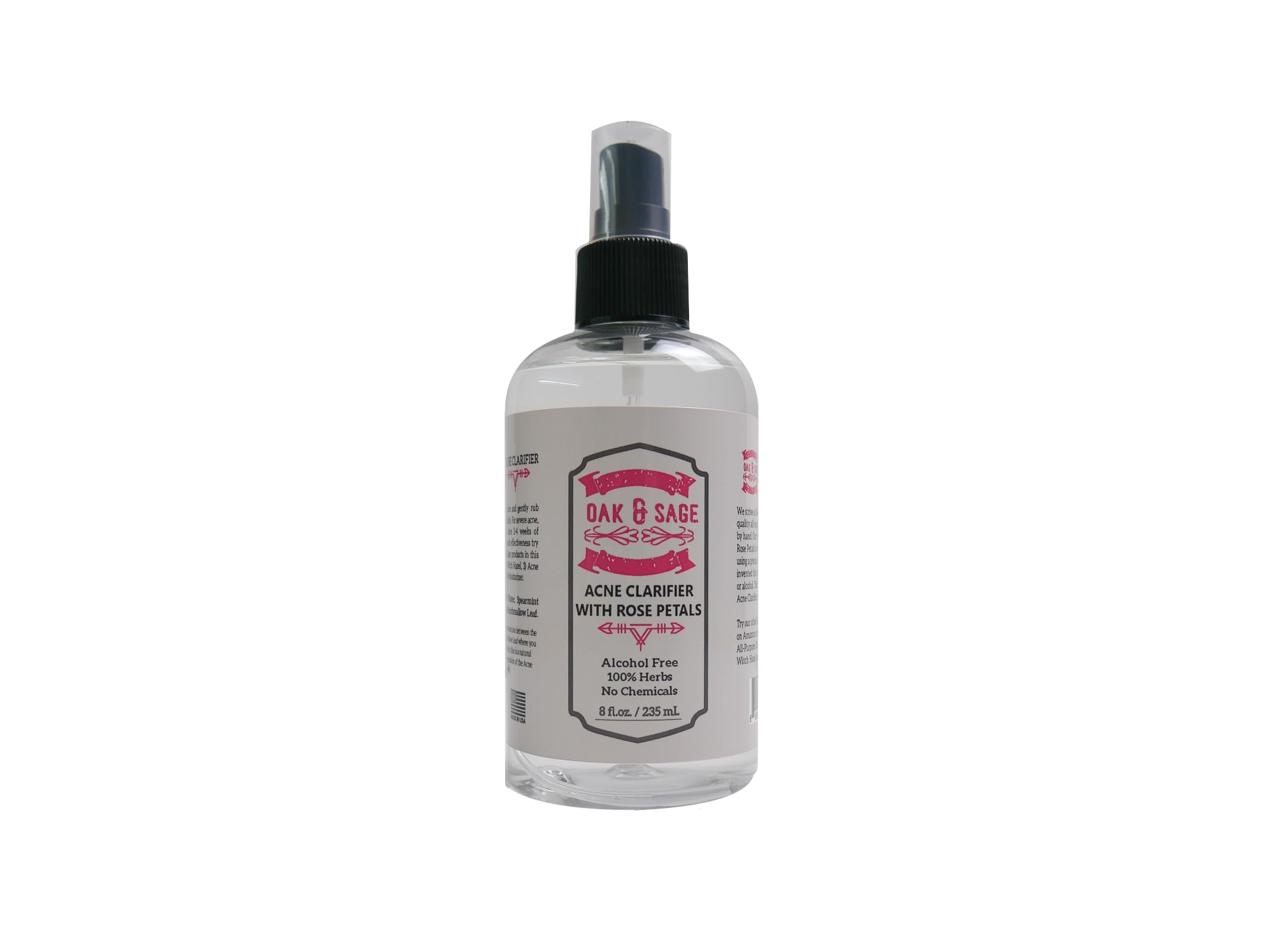 OAK & SAGE Natural Acne Treatment with Rose Petals - Unscented Herbal Clarifier (8oz) - Alcohol-Free & Chemical-Free Formula for All Skin Types - Gentle Solution for Teen & Adult Acne, Blemishes & Breakouts - Perfect for Daily Skincare Routine & Sensitive Skin Care