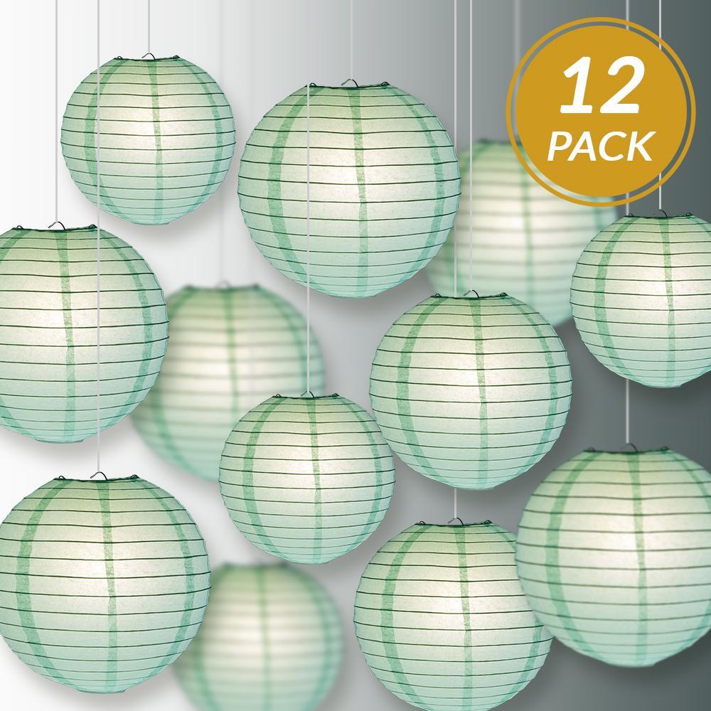 12 Pack Cool Mint Green Chinese Paper Lanterns - 12/10/8 Inch Hanging Wedding & Party Decorations Set for Indoor/Outdoor Events, Birthday Parties, Garden Decor