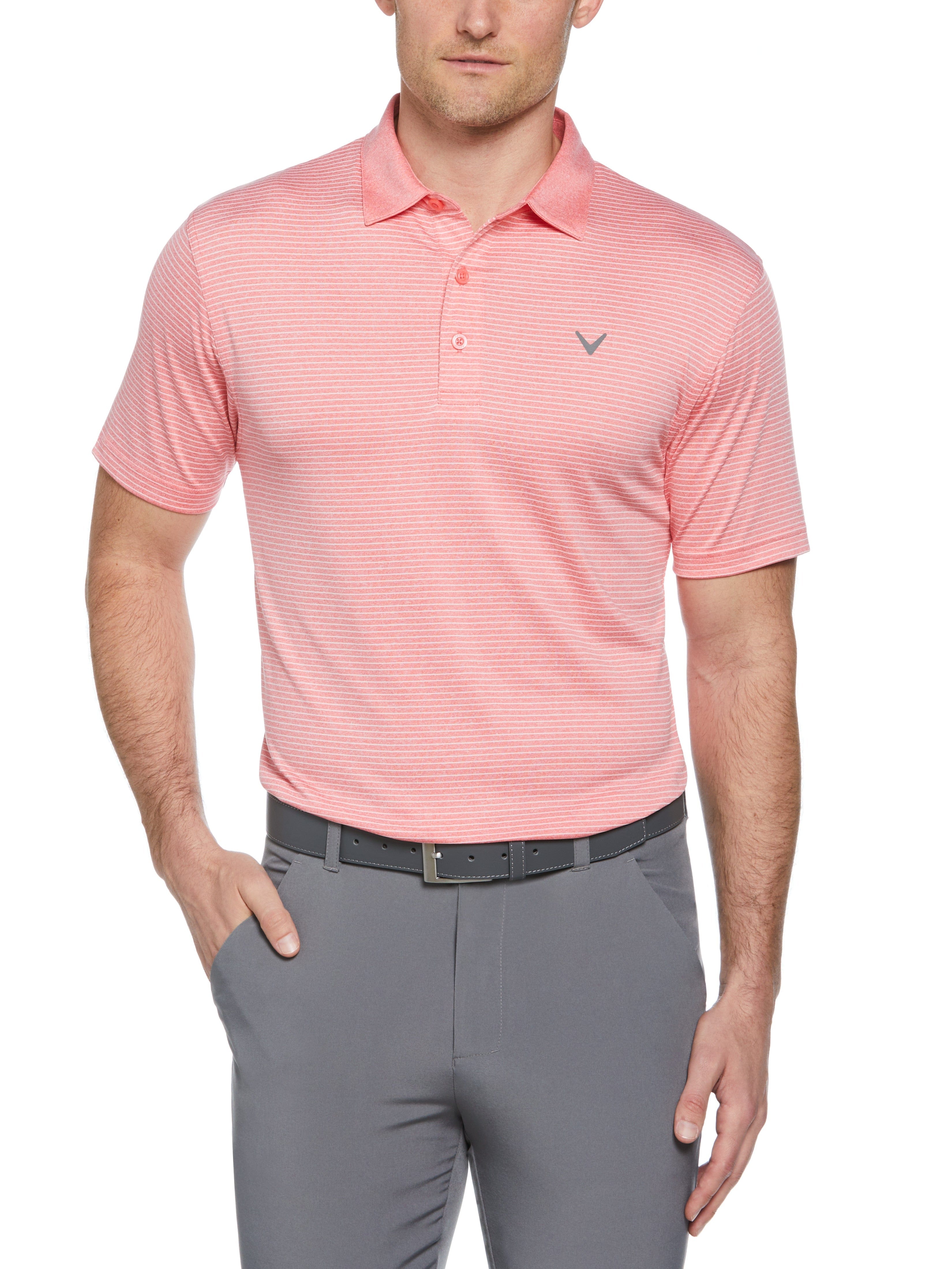 Men's Heather Micro Stripe Golf Polo Shirt - Breathable & Moisture-Wicking Performance Top for Golf, Casual Wear & Outdoor Activities