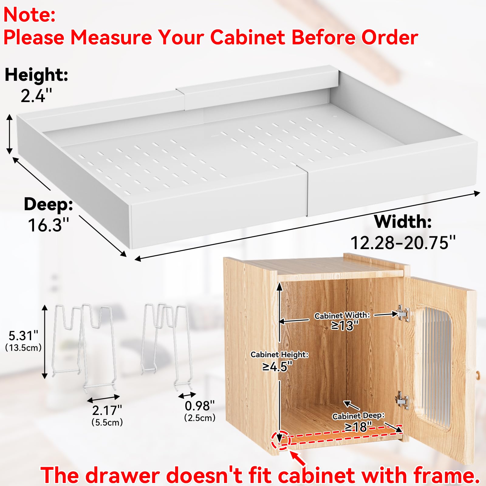 Expandable Pull Out Cabinet Organizer - Slide Out Kitchen Drawer with 4 Adjustable Dividers for Pantry, Bathroom & Under Sink Storage (12.2