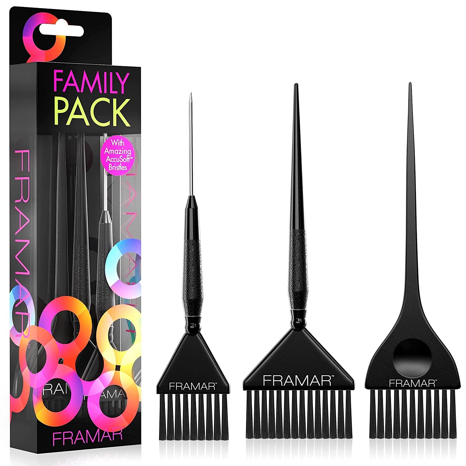 FRAMAR Professional Hair Color Brush Set - 3 Pack Hair Dye Brushes for Salon & Home Use, Includes Tint Brushes for Highlights & Root Touch Up - Perfect for Hair Stylists, DIY Coloring & Beauty Salons