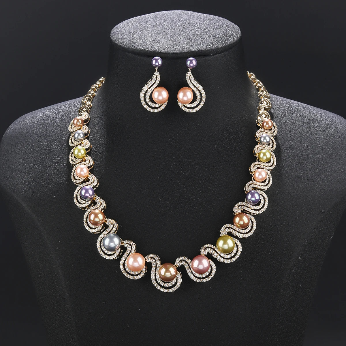 Luxury White Pearl Necklace & Earrings Set with Cubic Zirconia - Elegant Bridal Jewelry for Weddings, Parties & Special Occasions - Women's Fashion Jewelry CN11356