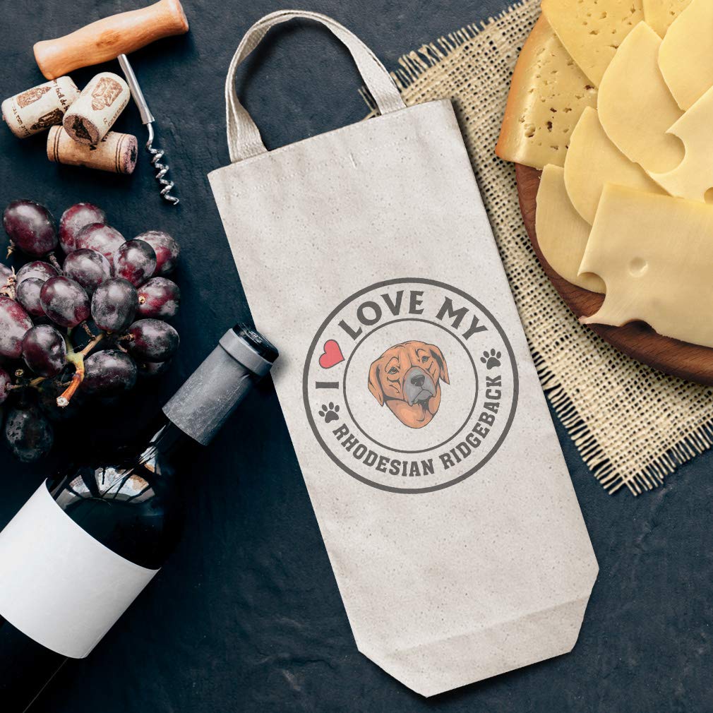 Custom Cotton Wine Gift Bag - I Love My Rhodesian Ridgeback Dog Design - Natural Canvas Tote for Housewarming Parties & Pet Lover Gifts - Perfect for Wine Bottles, Dog-Themed Events & Special Occasions
