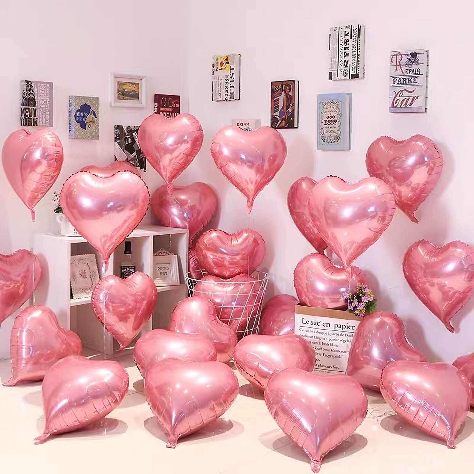 10Pcs Pearl Pink Foil Heart Shaped Balloons 18 Inch - Elegant Mylar Balloons for Baby Showers, Weddings, Valentine's Day & Party Decorations - Perfect for Romantic Proposals, Anniversary Celebrations and Birthday Party Backdrops