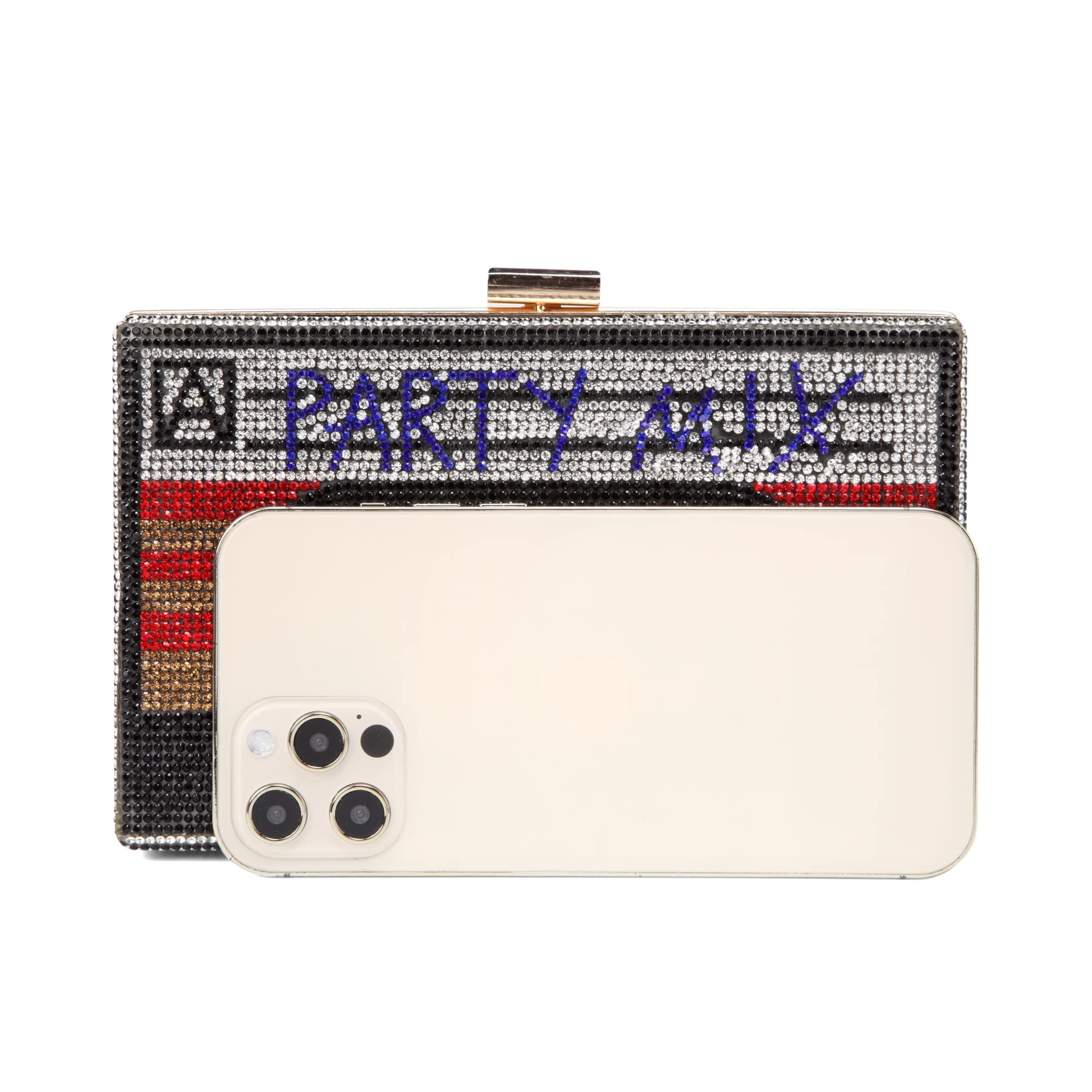 Vintage Retro Radio Shape Crossbody Bag for Women - Rhinestone Embellished Metal Clutch Purse - Perfect for Evening Parties, Concerts & 70s Theme Events