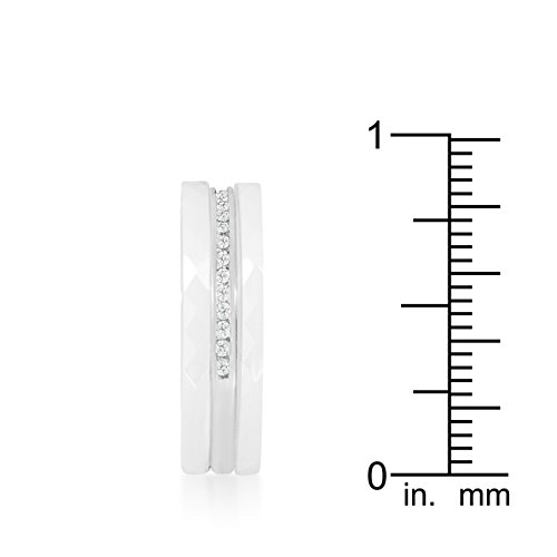 Elegant White Ceramic Triplet Ring with Cubic Zirconia - Size 5 | Dainty Stackable Band for Women, Perfect for Everyday Wear, Anniversary Gifts & Special Occasions