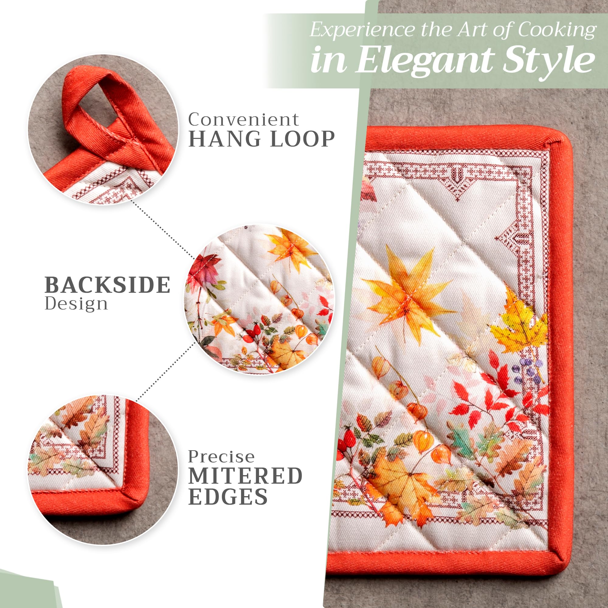 Heat-Resistant Cotton Oven Mitt & Pot Holder Set for Baking, BBQ, Cooking - Thick Kitchen Protection (7.5x13, 8x8 Inches) - Soft, Durable, Amarante Color - Perfect for Thanksgiving, Christmas & Holiday Cooking Gifts