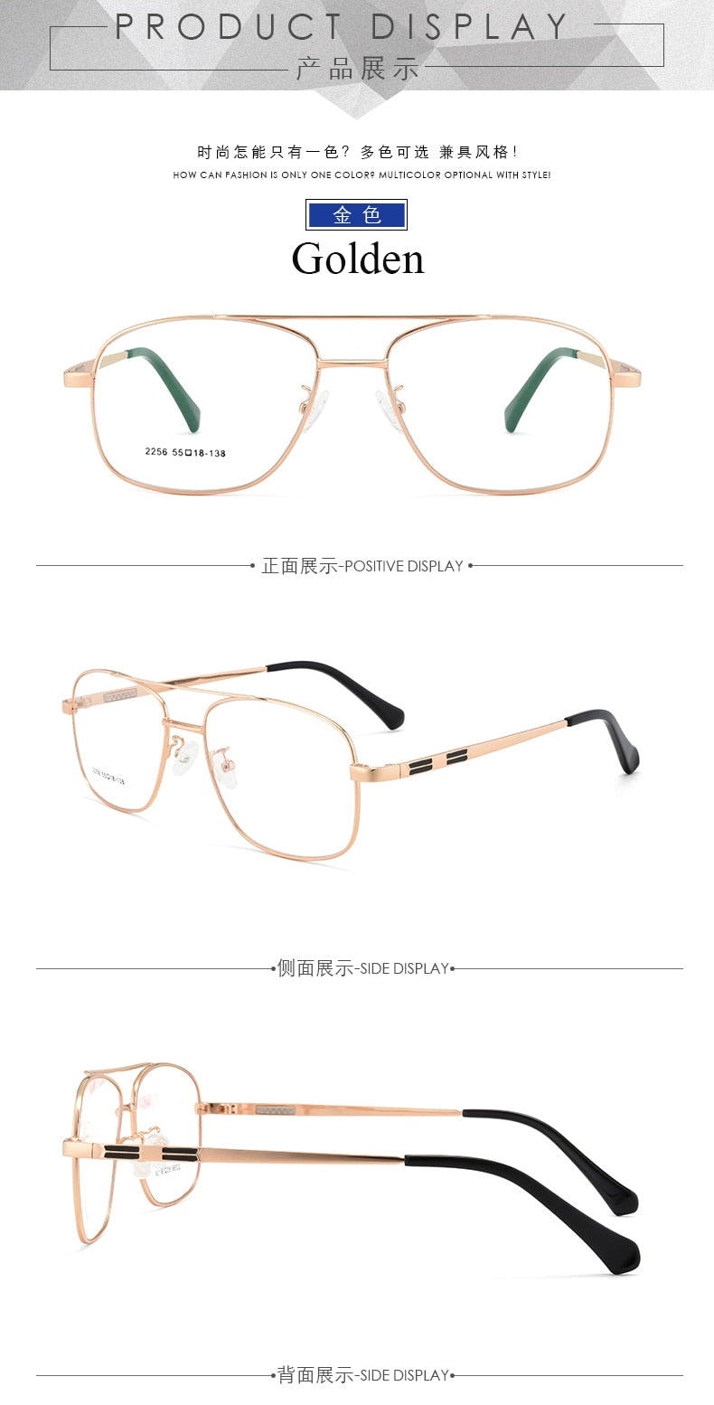 Bclear N2256 Men's Double Bridge Full Rim Alloy Square Eyeglasses - Stylish Reading Glasses for Work, Driving & Everyday Use