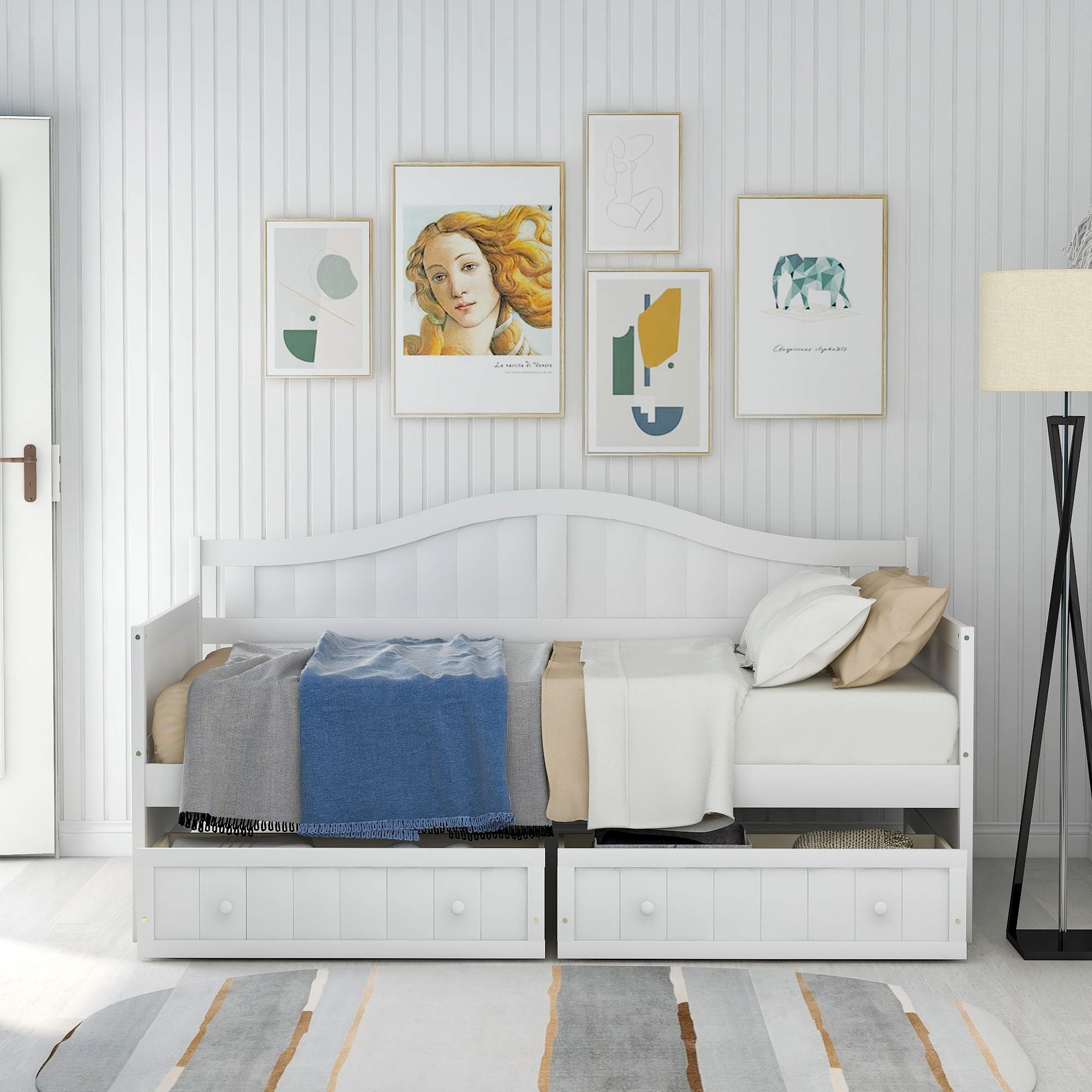 Harper & Bright Designs Twin Daybed with Storage Drawers - Wooden Twin Bed Frame with 3 Drawers, Convertible Sofa Bed for Small Spaces, Guest Room & Dorm - No Box Spring Needed, White - Perfect for Sleepovers, Studio Apartments & Multi-Functional Living Rooms
