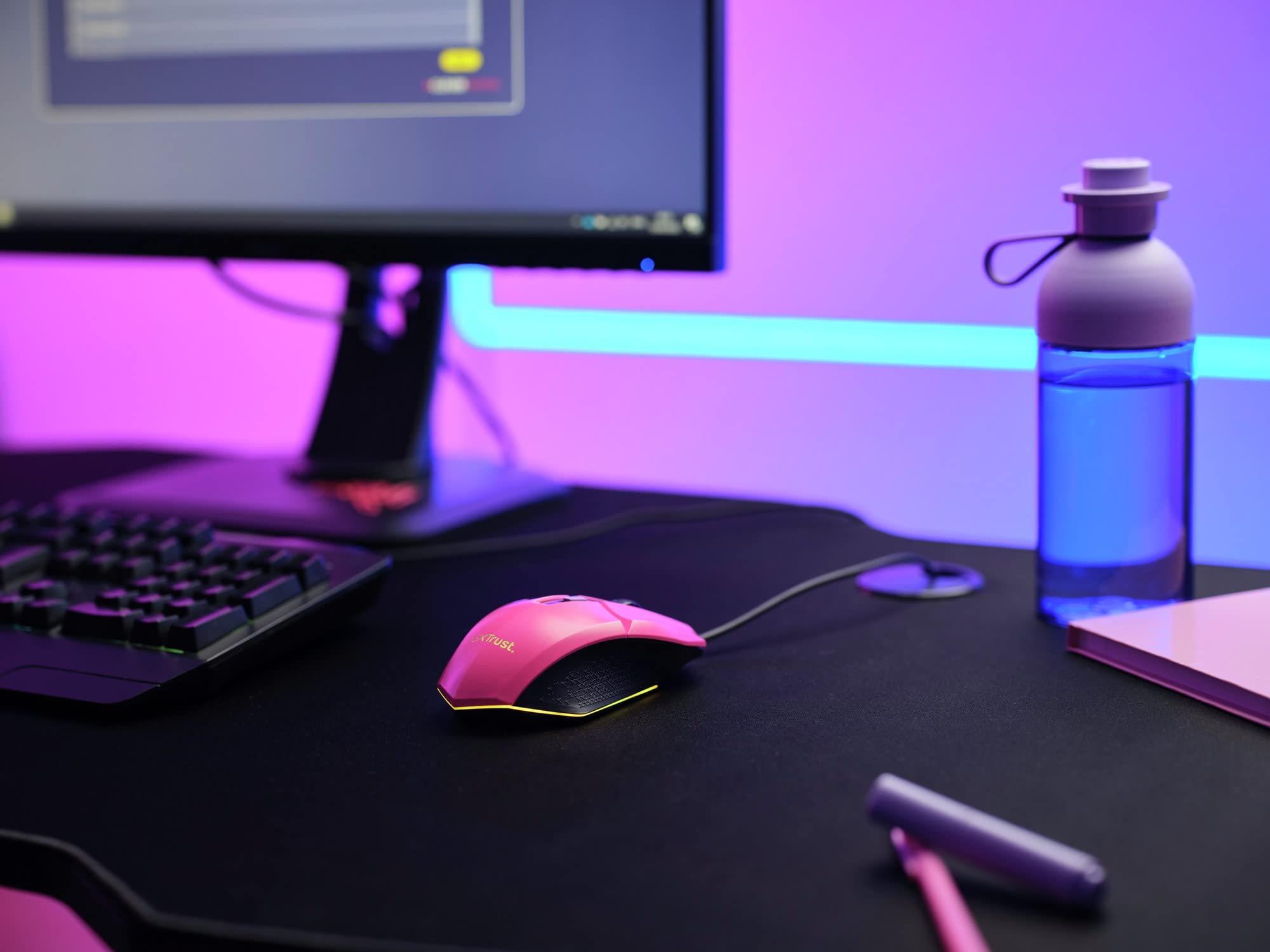Trust Gaming GXT 109P Felox Gaming Mouse - 6 Programmable Buttons, RGB LED Lighting, 200-6400 DPI, 5.9ft USB Cable, Built-in Software for PC/Laptop (Pink) - Perfect for FPS, MOBA & MMO Gaming, Office Work & Streaming