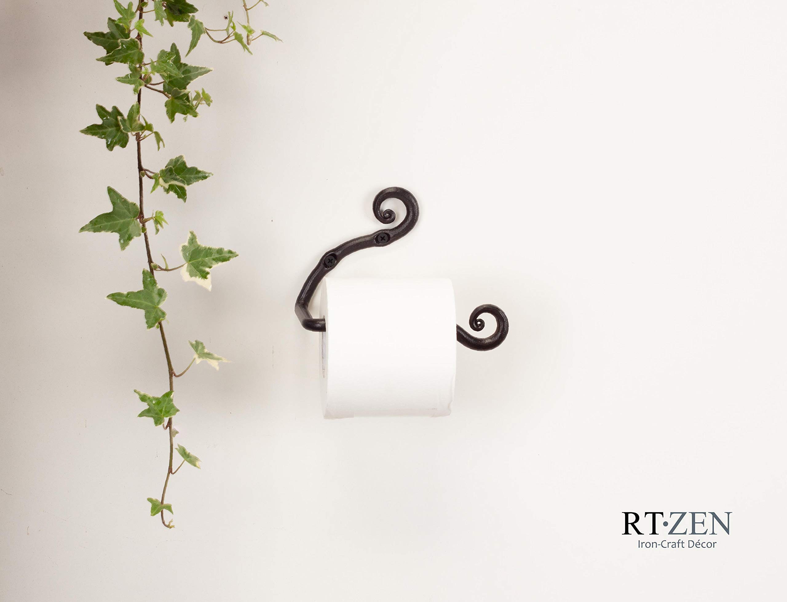 RTZEN Wrought Iron Bathroom Accessories Set - Decorative Hand Towel Bar, 3 Hooks & Toilet Paper Holder | Rustic Bathroom Decor for Powder Room, Guest Bath & Master Bath Organization