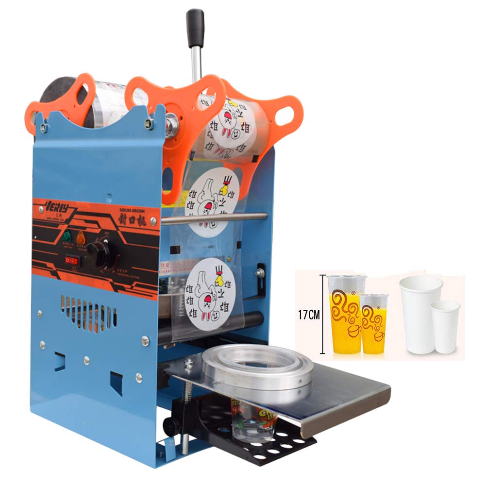 Manual Cup Sealing Machine 300-500 Cups/Hour - 90/95mm Cup Sealer for Boba Tea, Coffee, Smoothies & Milk - 110V US Plug - Perfect for Bubble Tea Shops, Cafes & Juice Bars