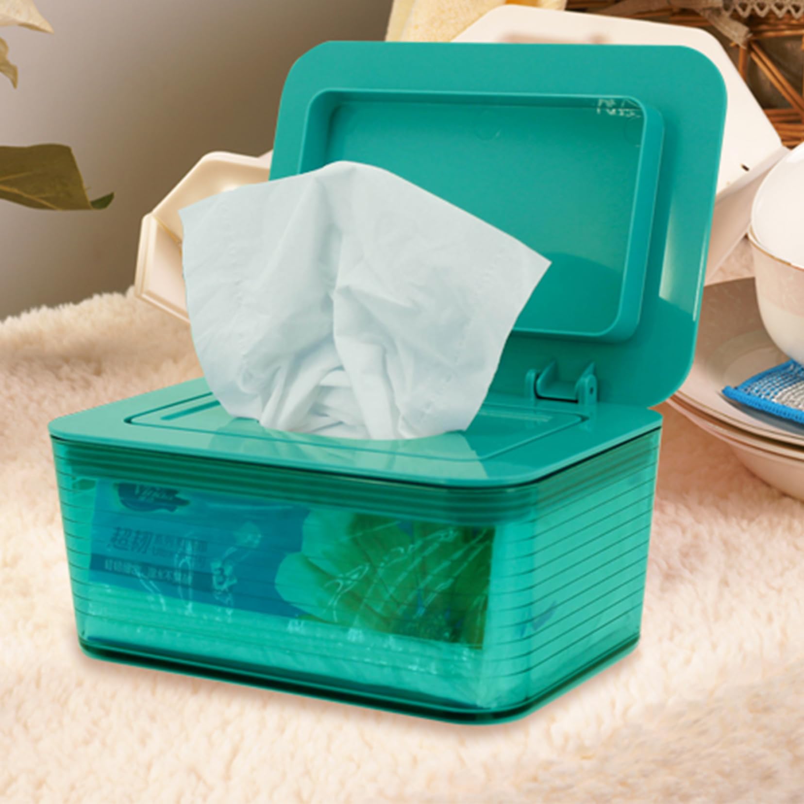 Refillable Transparent Baby Wipes Dispenser with Sealing Lid - Keeps Wipes Fresh & Moist, Non-Slip Bathroom Tissue Box, Easy Open & Close Design (Grey) - Perfect for Nursery, Diaper Bags & On-the-Go Use