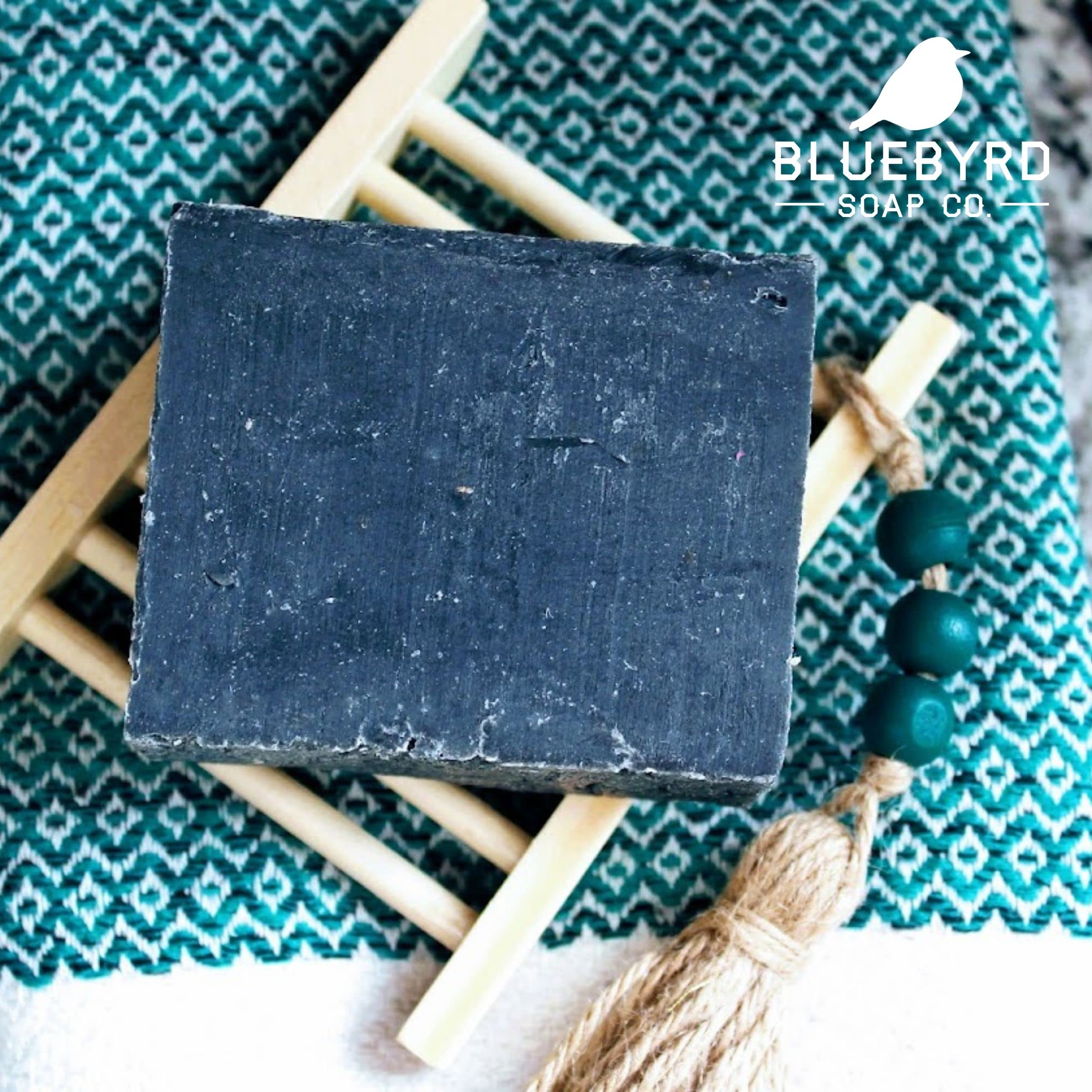 BLUEBYRD Lemongrass Essential Oil Soap Bar - 100% Natural Activated Charcoal Black Soap | Vegan, Detoxifying & Cleansing Body Wash | Handmade in USA | Perfect for Acne-Prone Skin & Deep Pore Cleansing