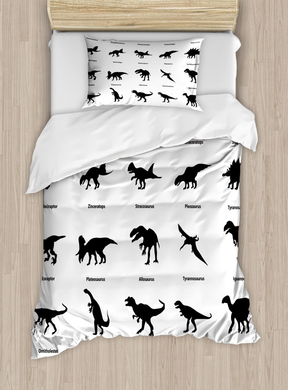 Dinosaur Duvet Cover Set - 2 Pack Queen Size with 4 Pillowcases, Black Charcoal | Ambesonne Dinosaur Silhouette Bedding Featuring Evolution & Wildlife Design | Perfect for Kids' Rooms, Dinosaur Themed Bedrooms & Jurassic Decor