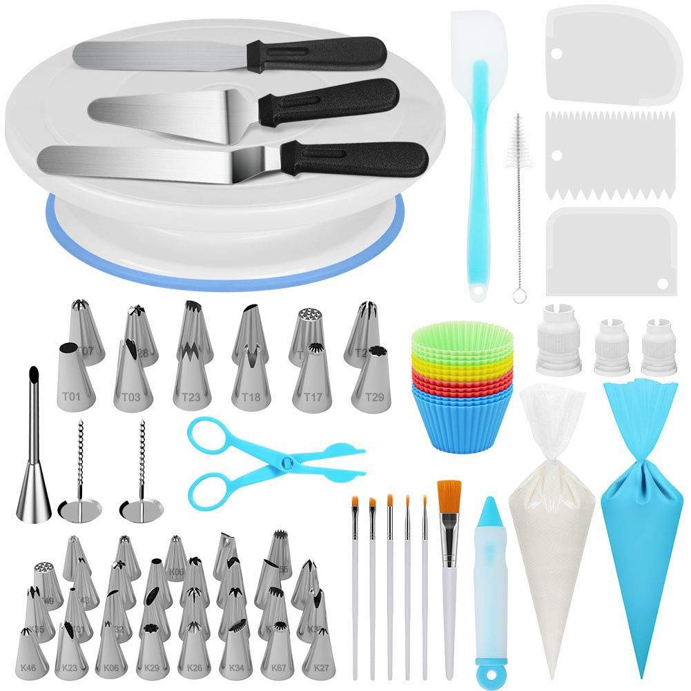 **178-Piece MN1 Cake Decorating Kit with Piping Bags, Turntable, Icing Spatula & Russian Nozzles – Complete Frosting & Pastry Tools Set for Beginners & Bakers – Perfect for Birthday Cakes, Wedding Cakes & Home Baking**