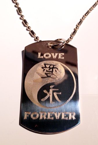 Chinese Calligraphy Love Symbol Yin Yang Pendant - Military Dog Tag Necklace, Keychain & Luggage Tag | Perfect for Gifts, Spiritual Jewelry & Travel Accessories