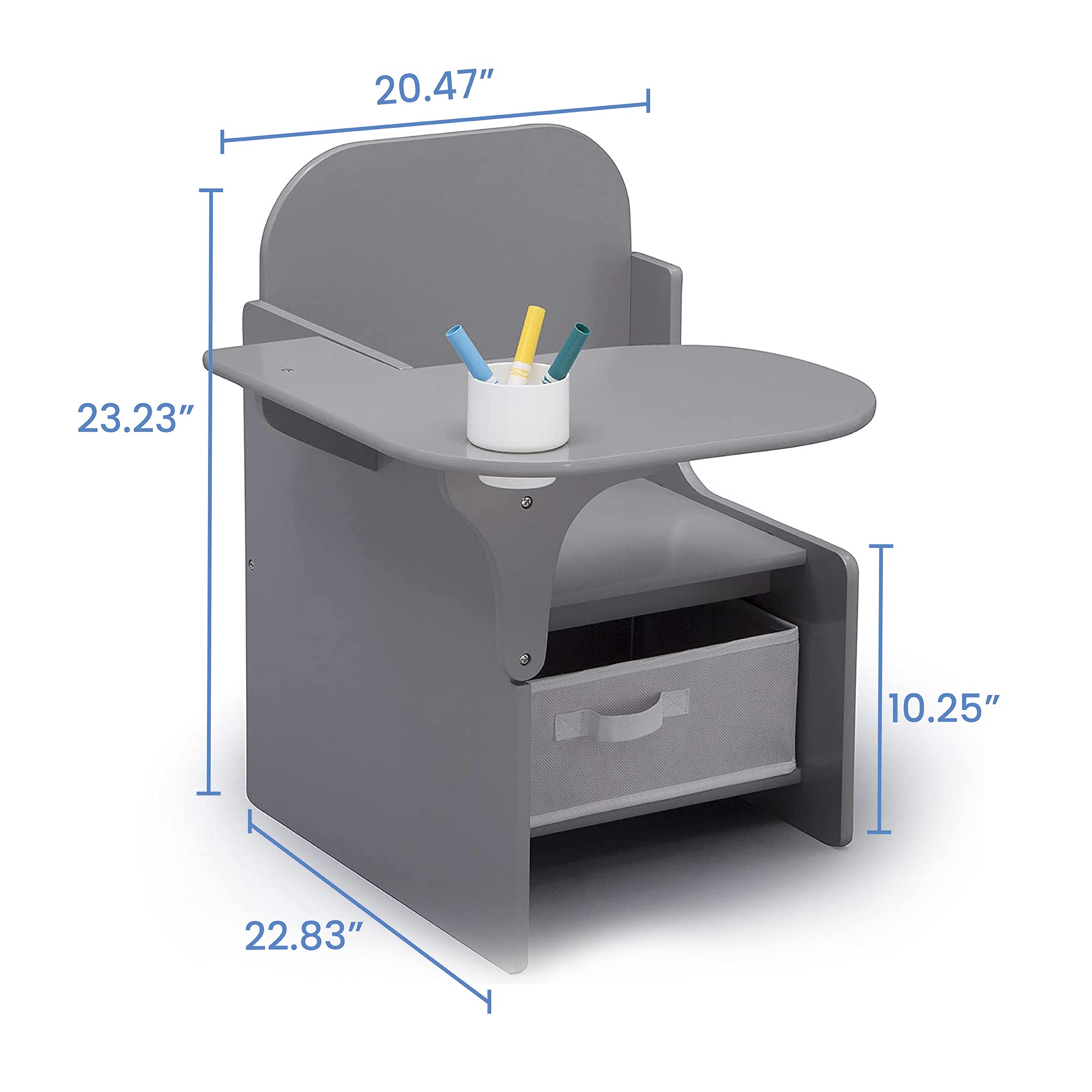 Delta Children MySize Chair Desk with Storage Bin & Deluxe Toy Box Set - Grey | Kids Study & Play Furniture for Bedroom, Nursery, or Playroom