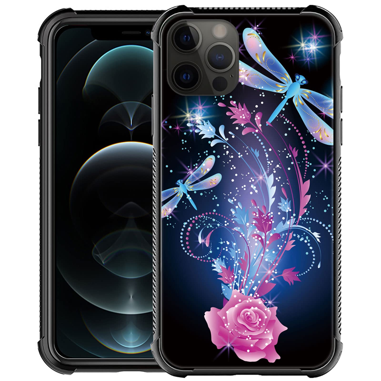 Shockproof iPhone 11 Case with Neon Dragonfly & Pink Rose Design - Soft Silicone TPU Protective Cover for Drop Protection | Perfect for Everyday Use, Travel & Outdoor Activities