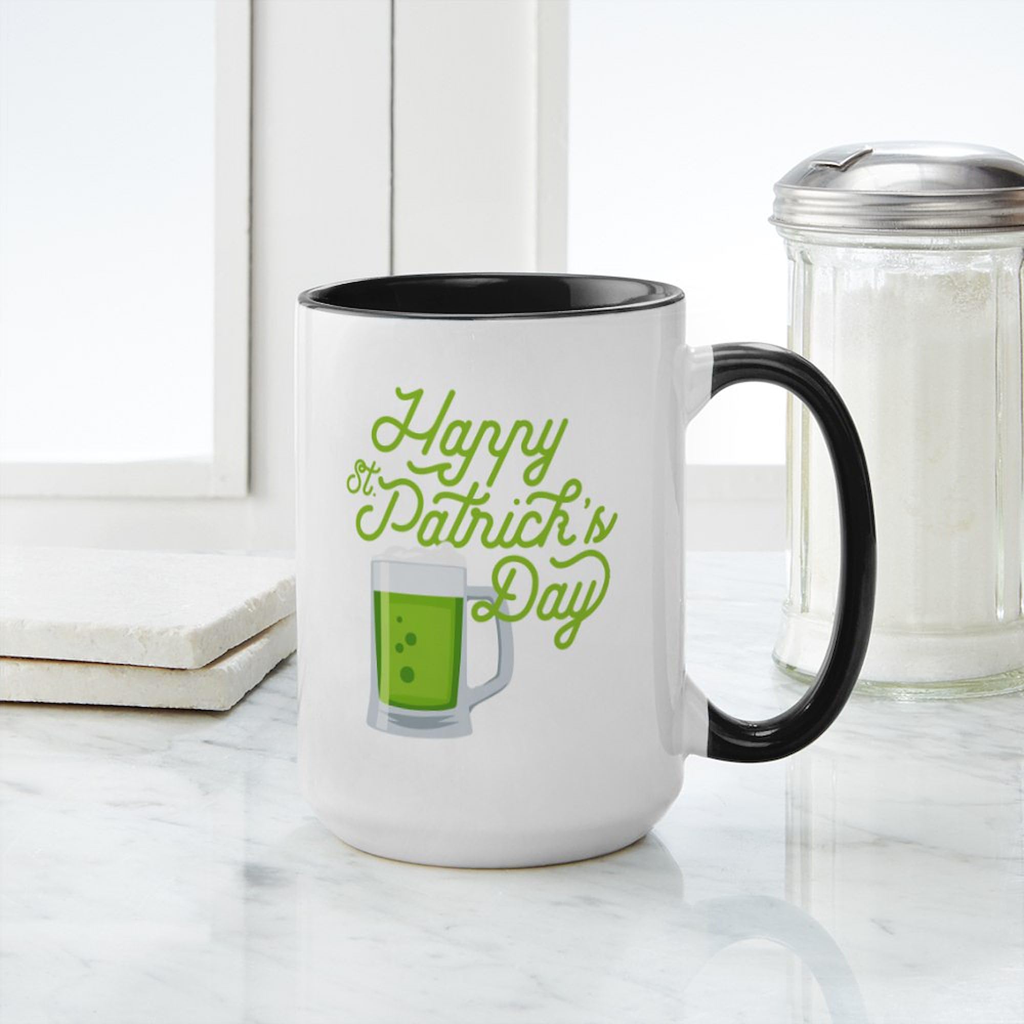 Happy St. Patrick's Day 15 oz Ceramic Coffee Mug - Large 444ml Irish-Themed Cup for Tea, Hot Chocolate & Office Use - Perfect Gift for St. Paddy's Day Celebrations