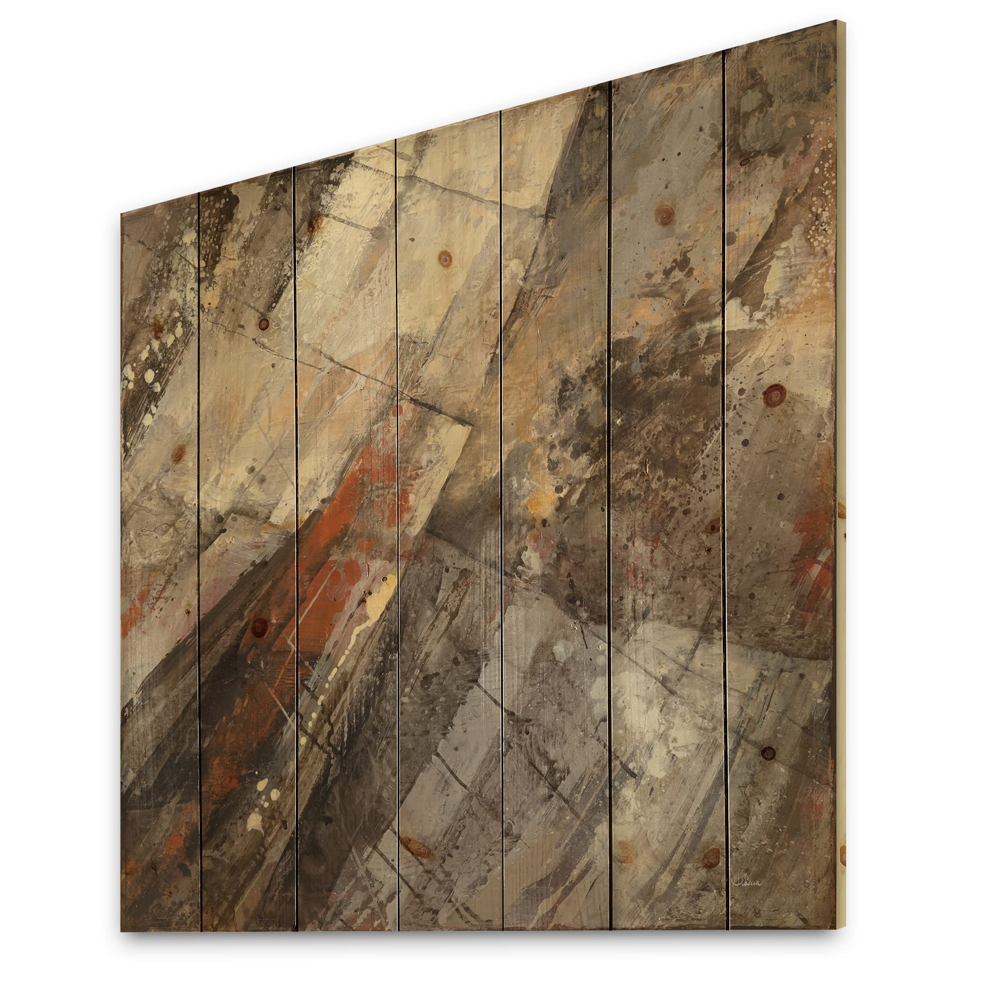 DesignQ Fire And Ice Minerals III Farmhouse Wood Wall Decor - Large Abstract Wood Wall Art Panels Printed on Natural Pine - Rustic Beige Wood Wall Art for Living Room, Bedroom & Office Decor