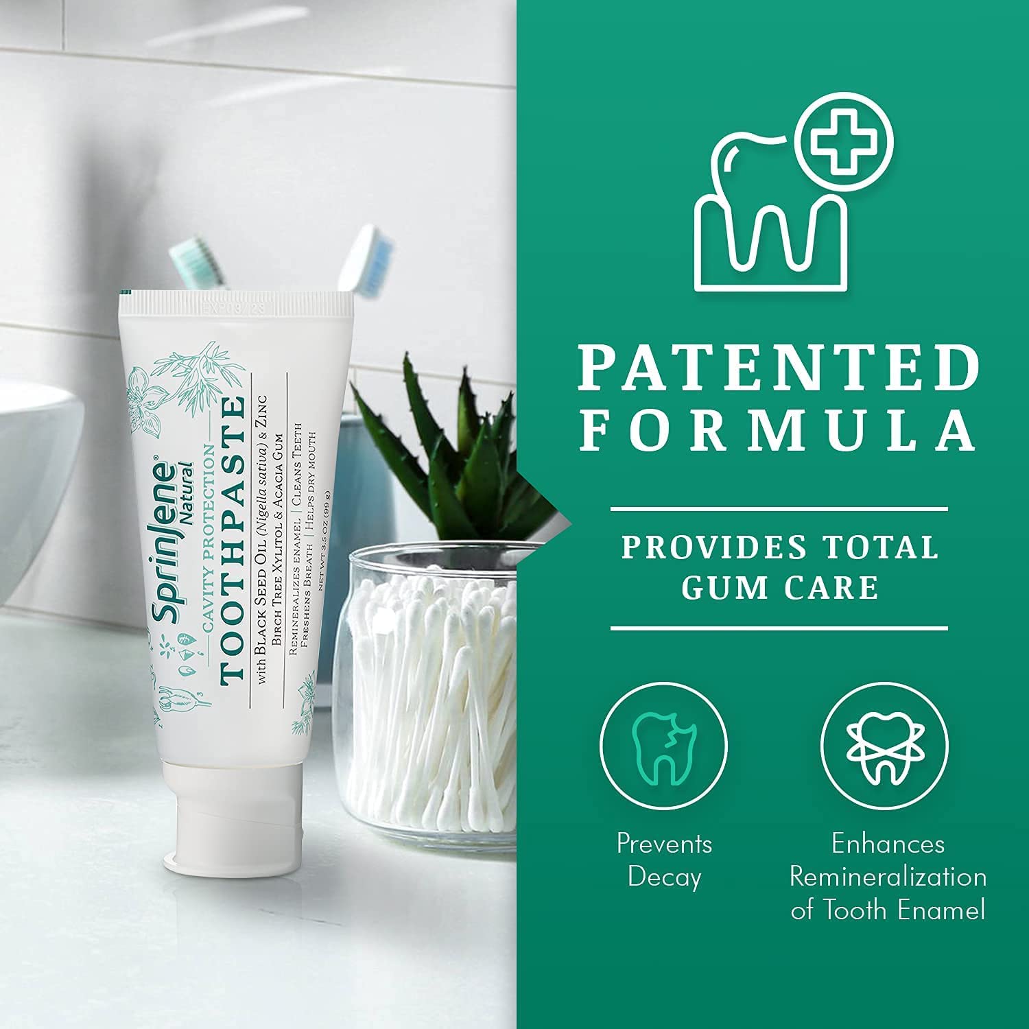 SprinJene Natural Fluoride Toothpaste for Healthy Teeth & Gums (2 Pack) + Electric Toothbrush with Wireless Charger & 2 Replacement Heads - Perfect for Travel, Home & Daily Oral Care Routine