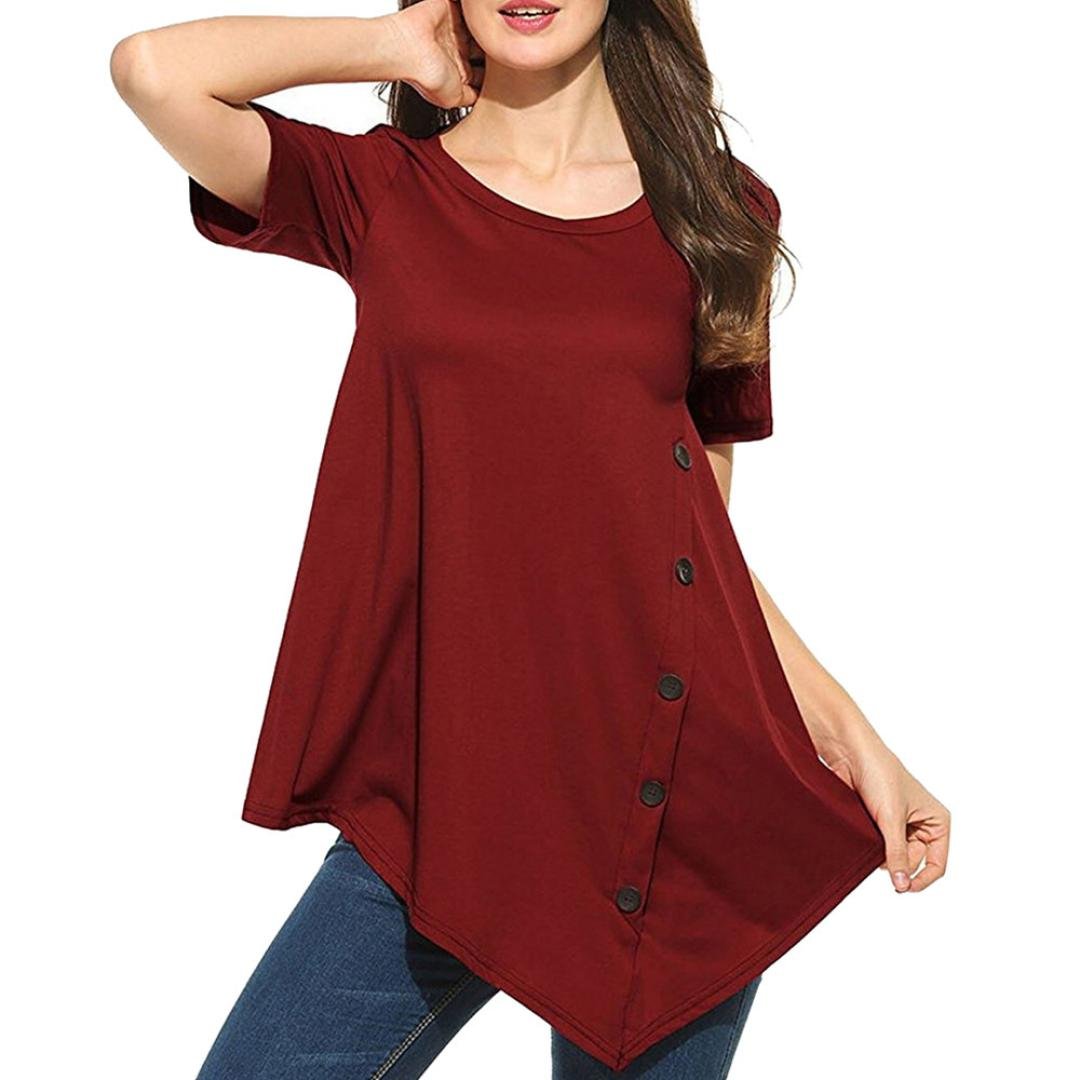 ZYooh Women's Casual Short Sleeve Button Down Tunic Top - V-Neck Pullover Blouse with Asymmetrical Hem | Perfect for Work, Office Wear & Everyday Outfits