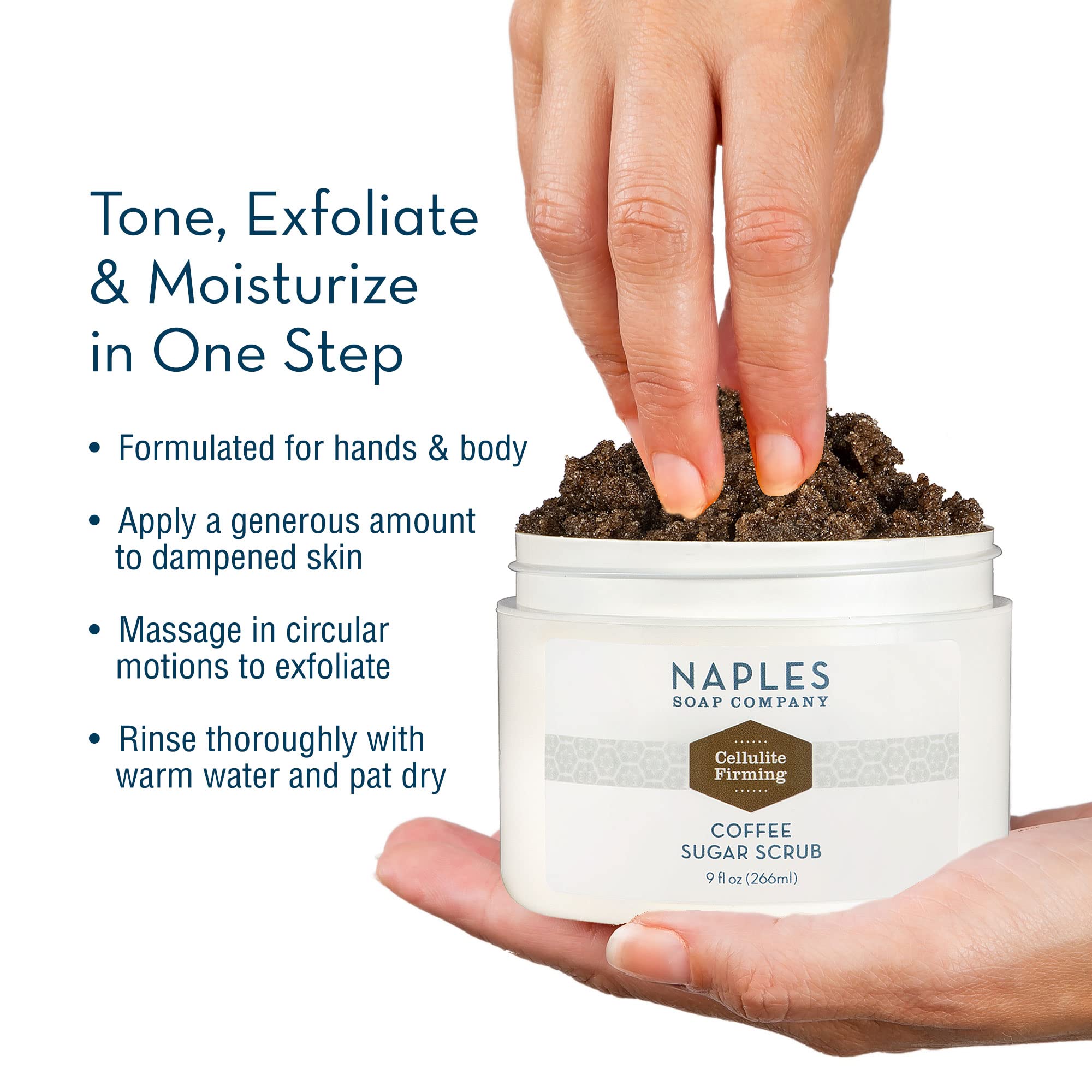 Naples Soap Company Cellulite Firming Coffee Sugar Scrub - Natural Exfoliating & Hydrating Body Scrub for Soft, Glowing Skin - Gluten Free, No Harmful Chemicals, 9 oz - Perfect for Spa Day & At-Home Self Care Routine