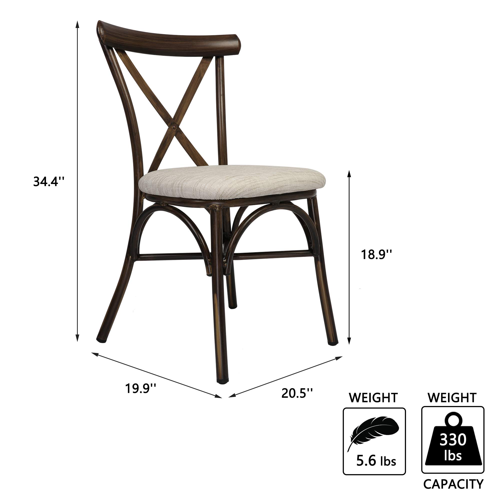 LUCKYERMORE 2-Piece Upholstered Dining Chair Set - Modern PU Leather Kitchen Chairs with X-Shaped Back & Aluminum Frame - Sturdy Comfortable for Indoor/Outdoor Use (Beige) - Perfect for Dining Room, Kitchen, Patio or Restaurant