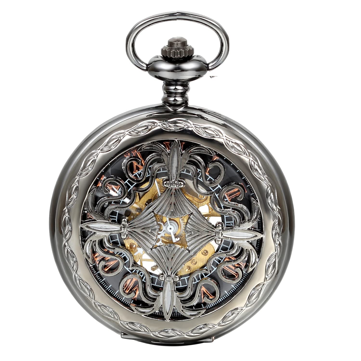 Antique Mechanical Pocket Watch - Retro Classic Hand-Wind Steampunk Fob Watch with Chain | Vintage Style Gift for Collectors, Cosplay & Special Occasions
