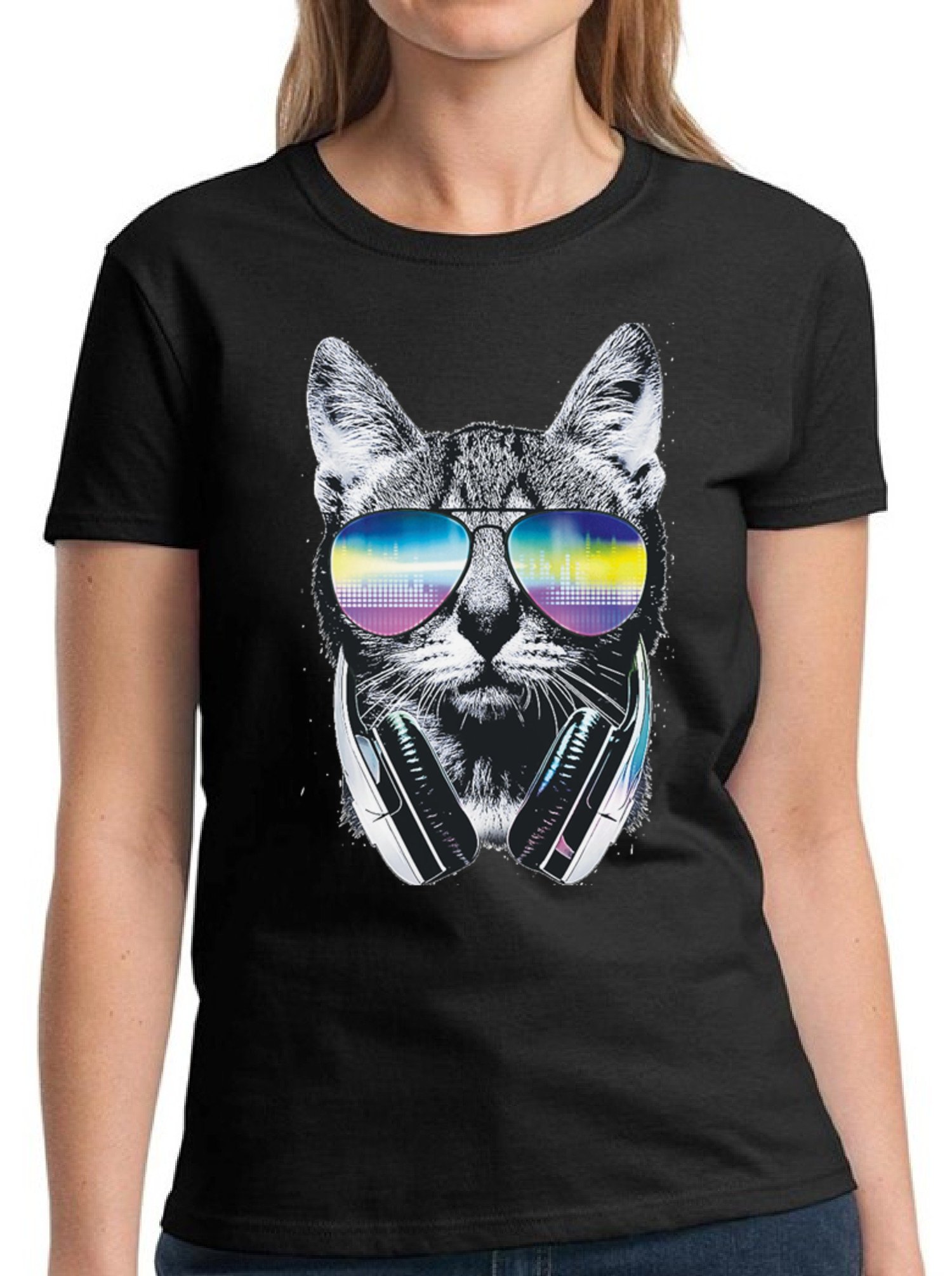 DJ Cat Shirt for Women - Funny Musical Cat T-Shirt with Beats Design | Perfect Gift for Cat Lovers | Great for Concerts, Parties & Casual Wear