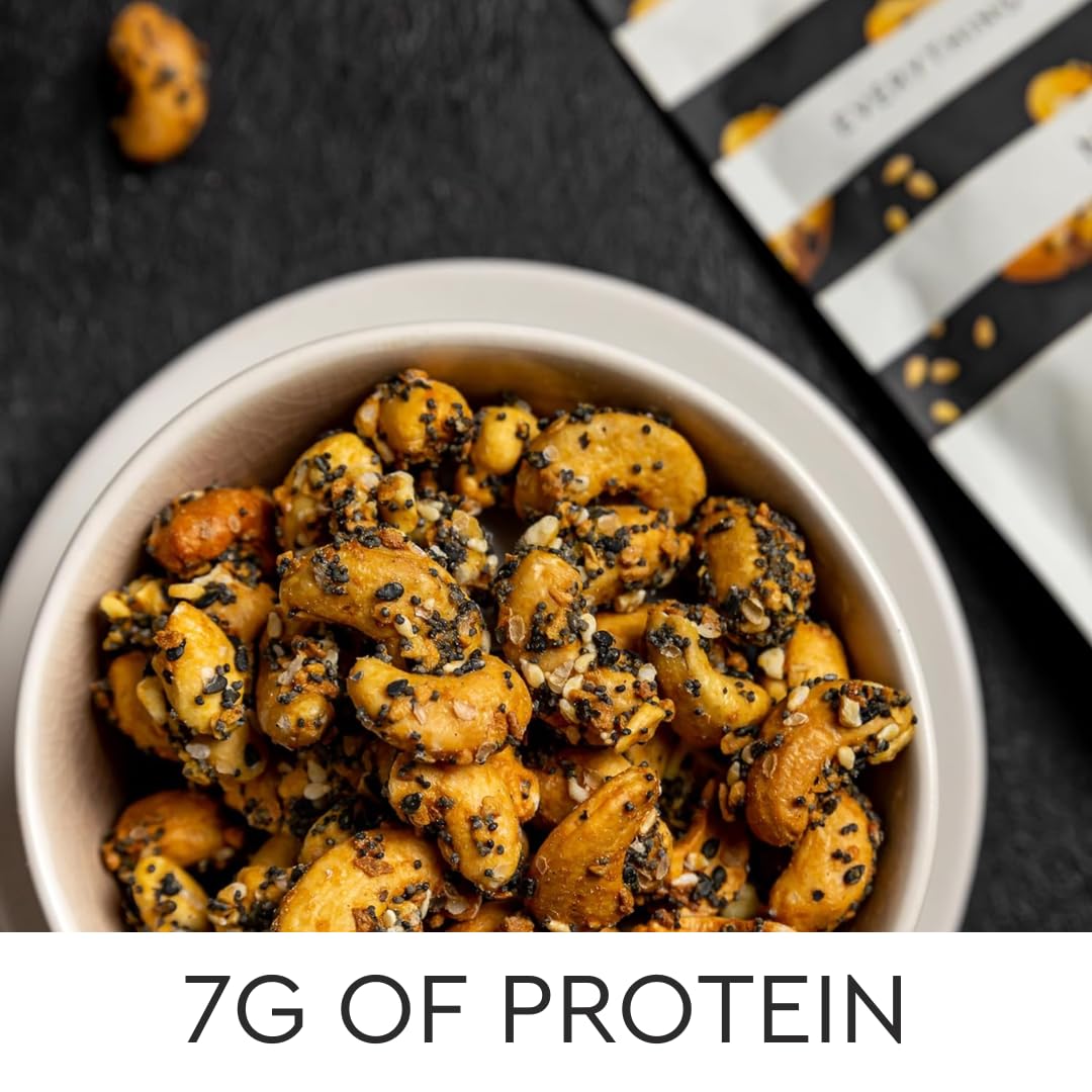 Handfuel Everything Bagel Cashews - Hand Roasted Salted Cashews with 7g Protein | Canadian Made Plant Based Flavored Nuts | 40g Per Pouch (12 Count) | Perfect for Snacking, Gifts & Healthy On-the-Go Lifestyle